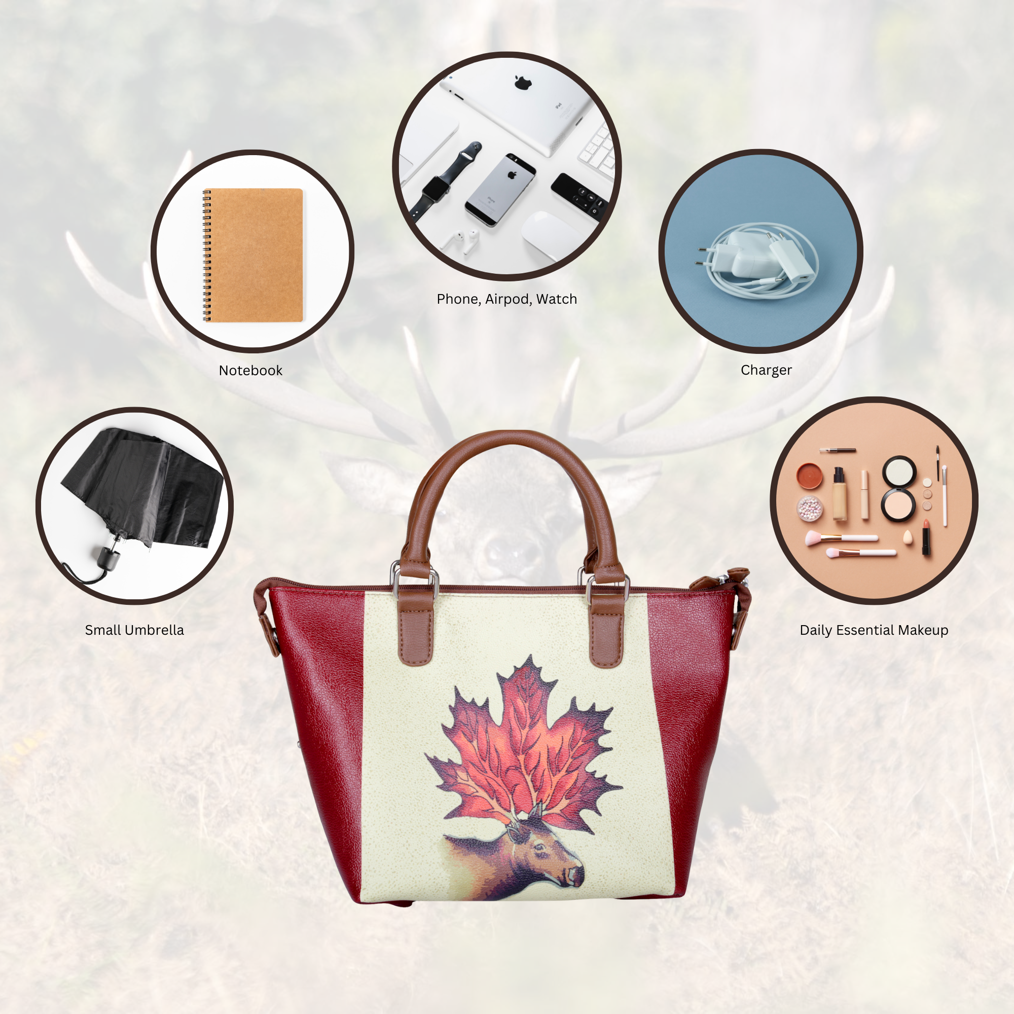 Women’s Genuine Leather 3-in-1 Printed Convertible Shoulder Bag – Stylish Top Handle Crossbody & Handbag Purse – Everyday Use