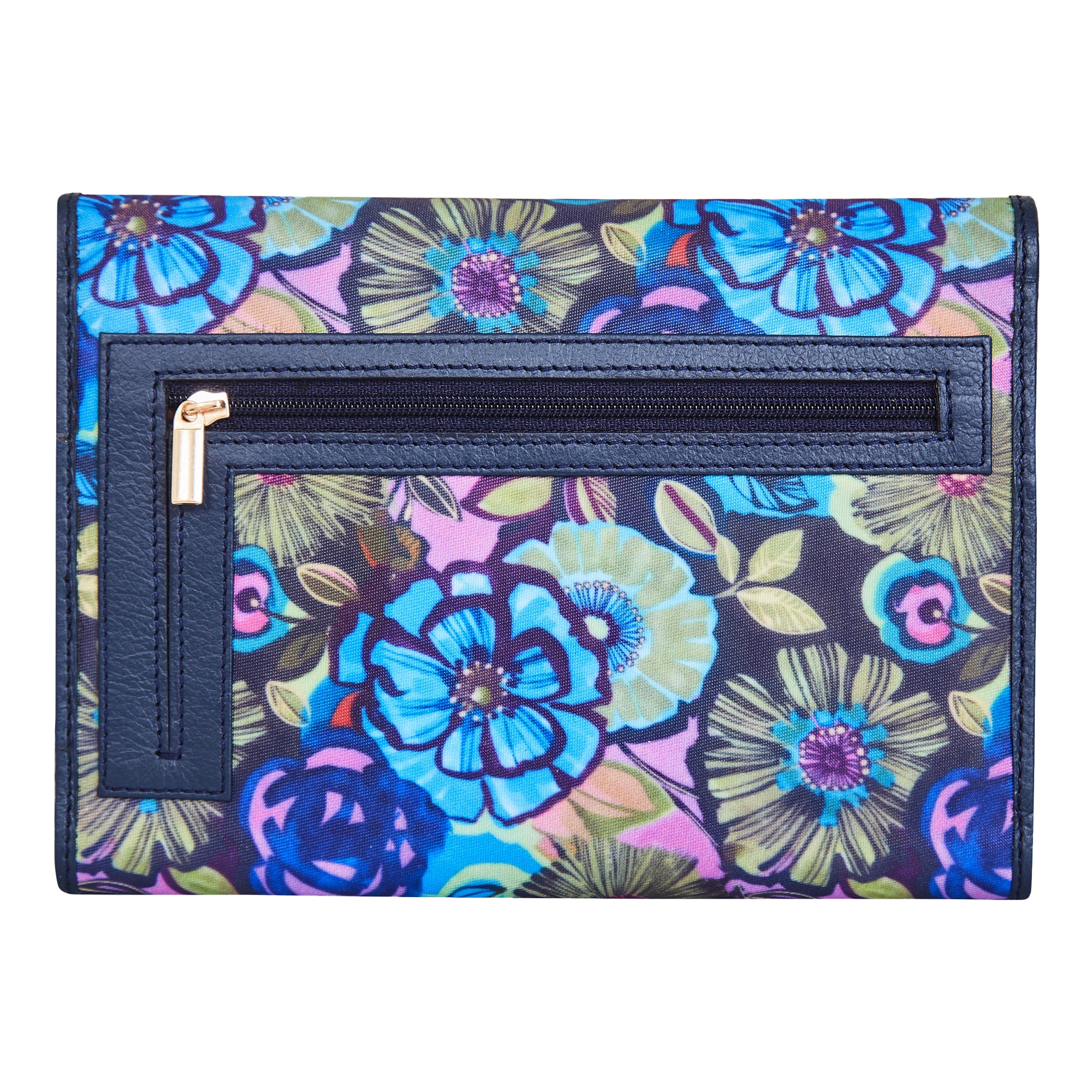 Floral Print Trifold Wallet and Organizer with Genuine Leather Accents for Women