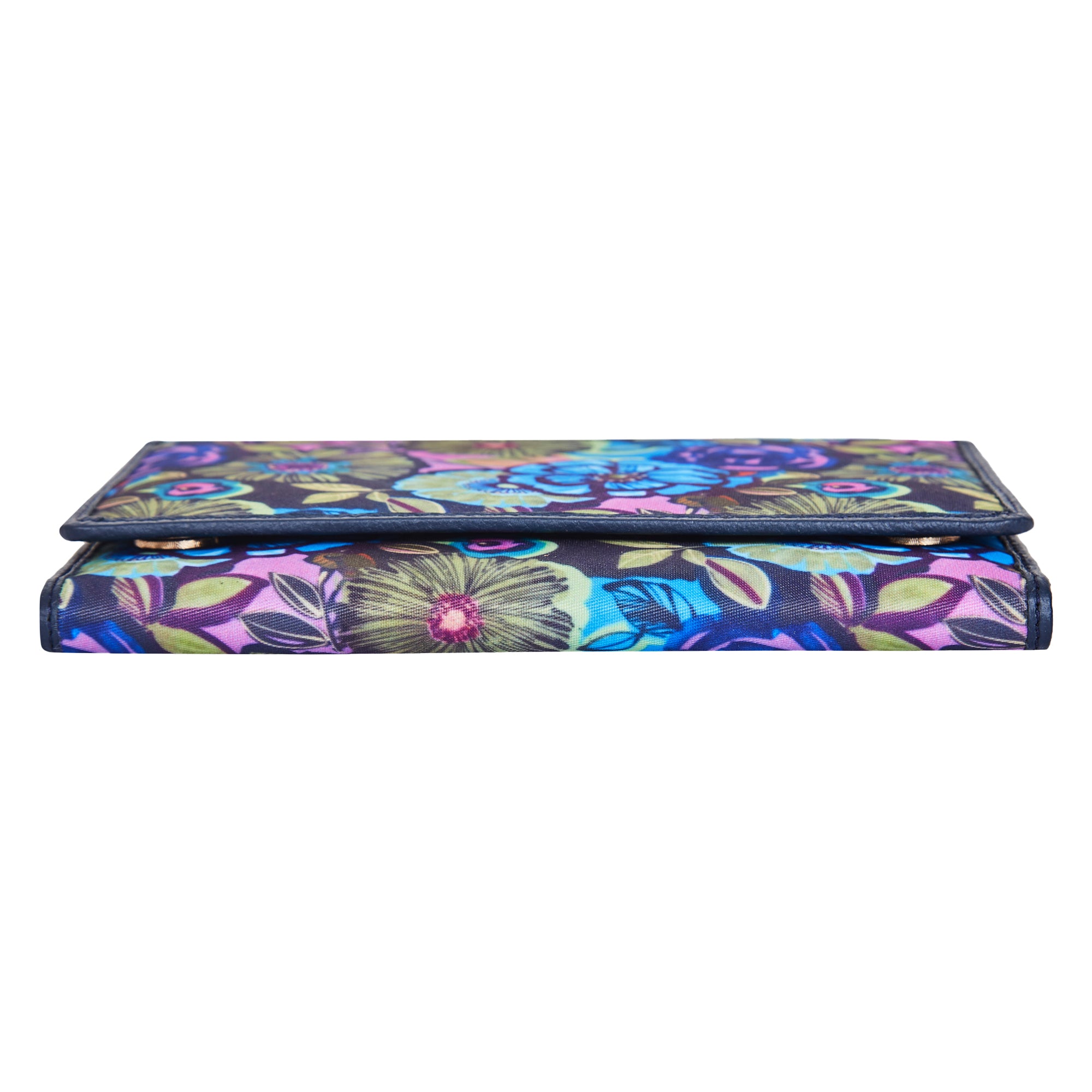 Floral Print Trifold Wallet and Organizer with Genuine Leather Accents for Women