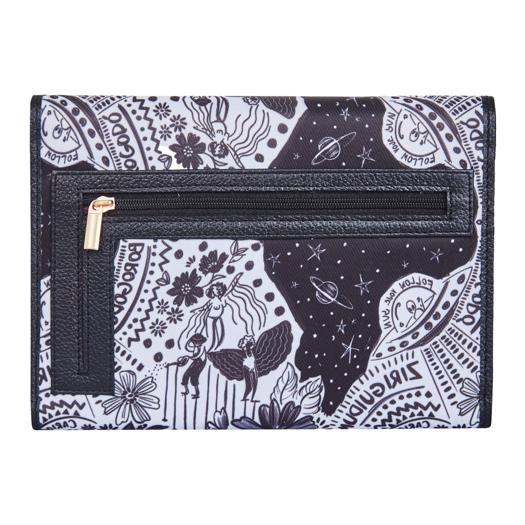Trifold Wallet – Monochrome Print with Leather Detailing for women