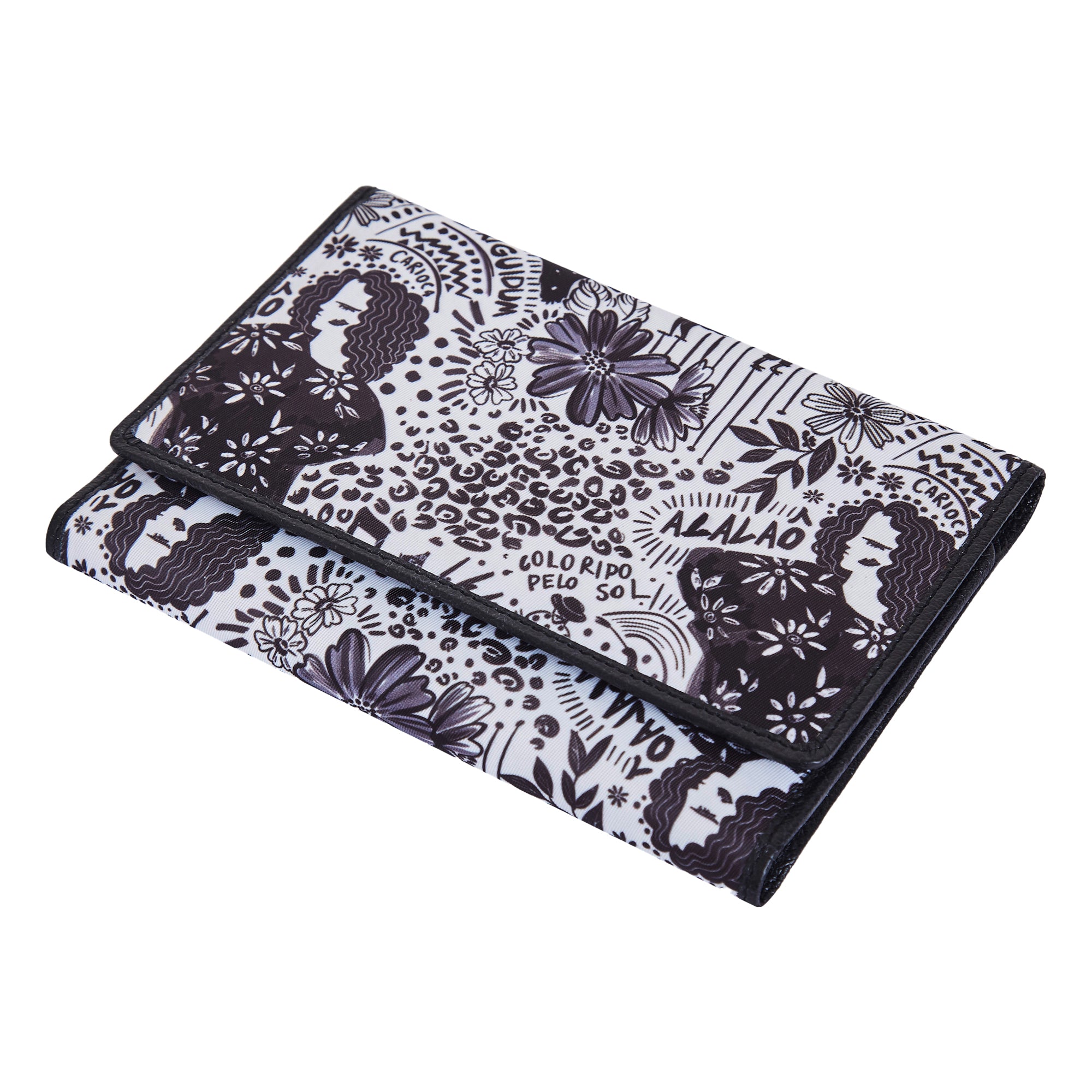 Trifold Wallet – Monochrome Print with Leather Detailing for women