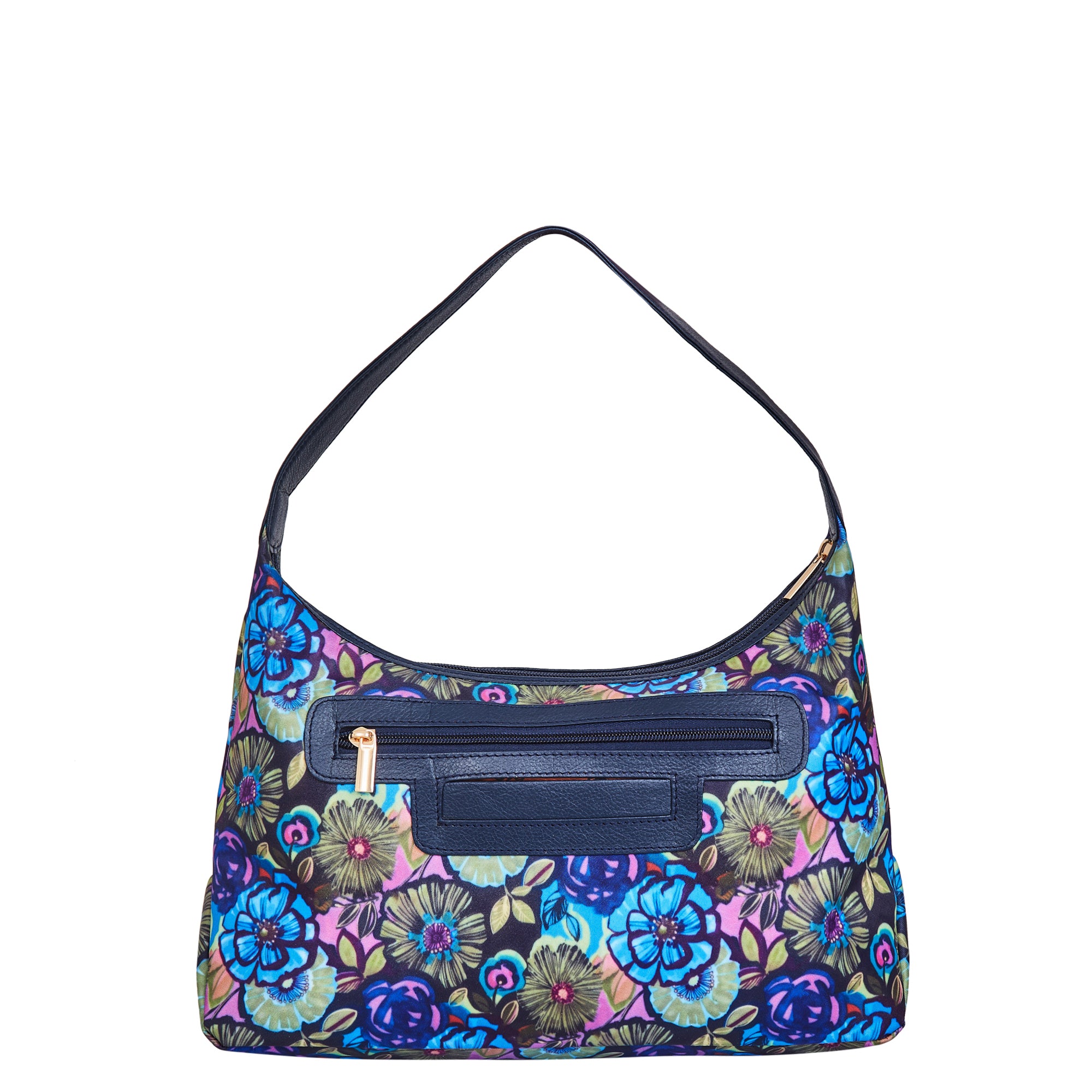 Hobo Sling Bag with Leather Accents and Botanical Print Fabric