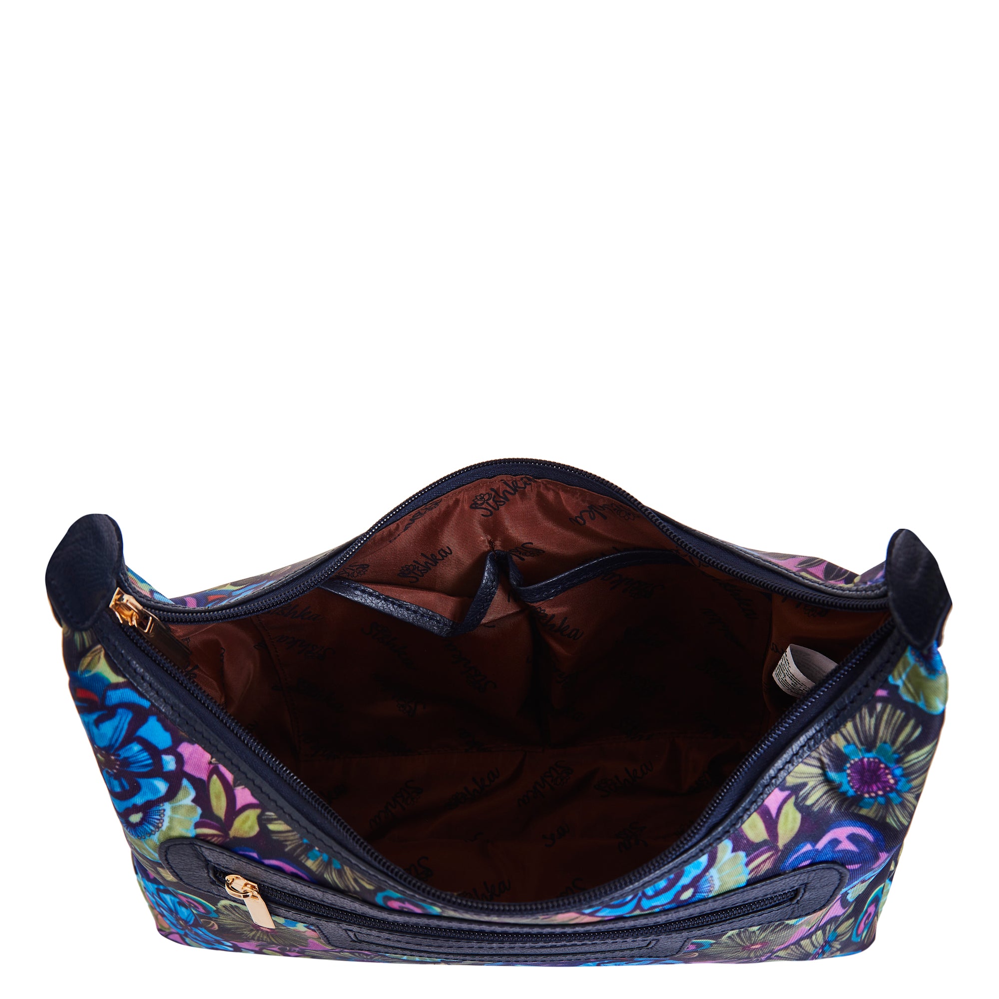 Hobo Sling Bag with Leather Accents and Botanical Print Fabric