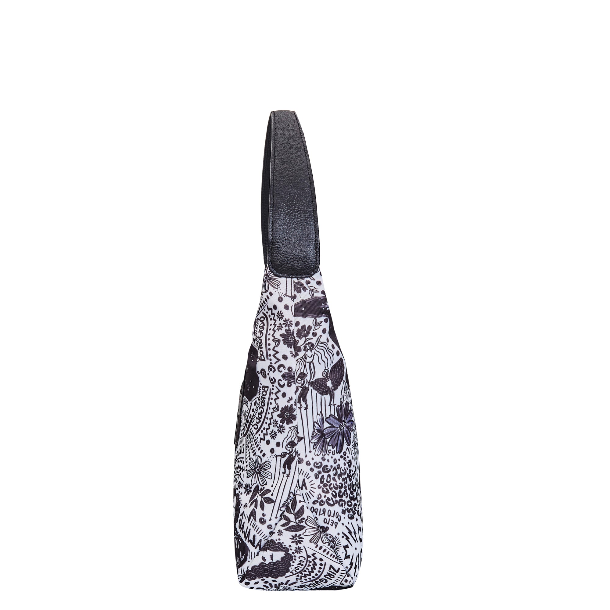 Sling Hobo Bag in Monochrome Print with Leather Trim