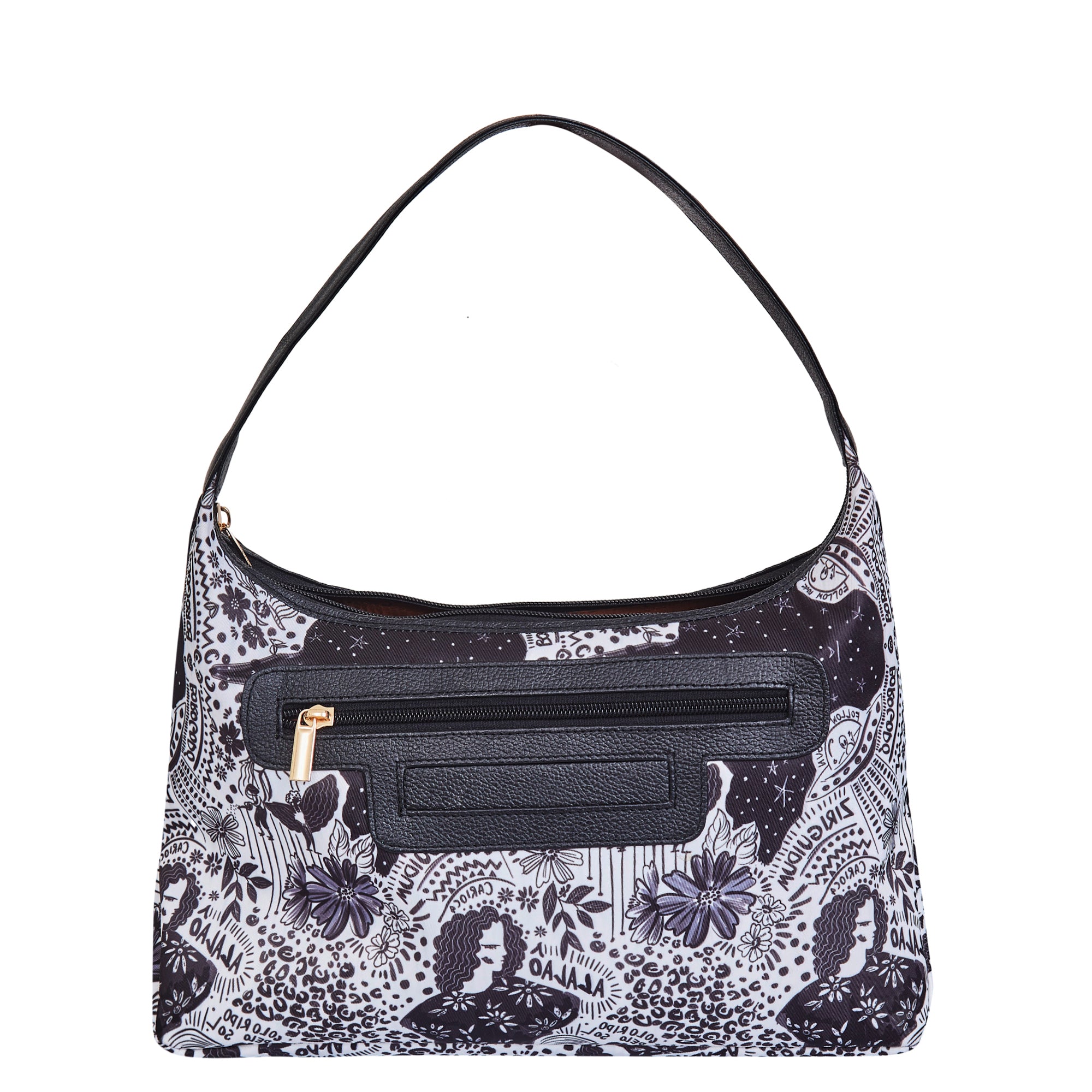 Sling Hobo Bag in Monochrome Print with Leather Trim