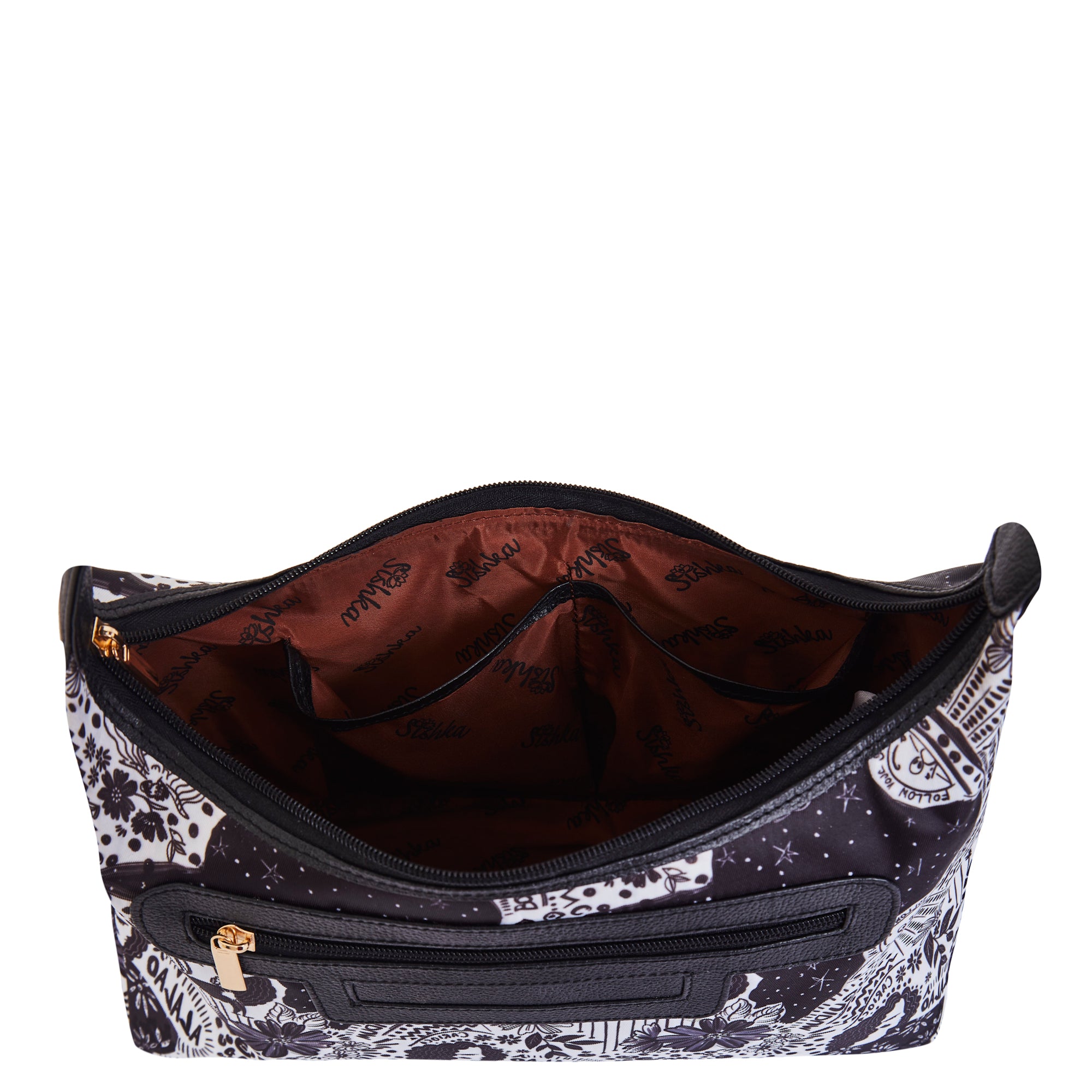 Sling Hobo Bag in Monochrome Print with Leather Trim