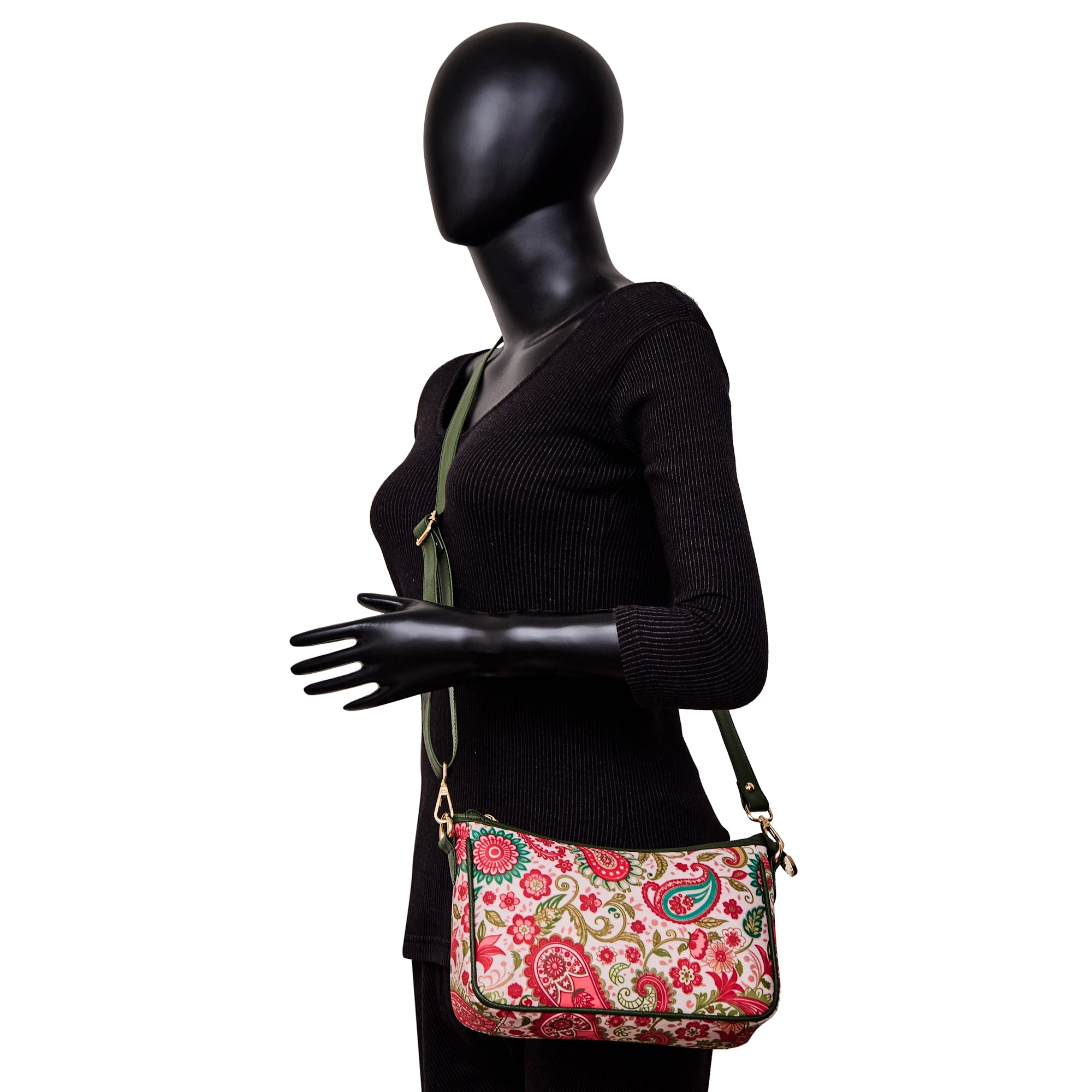Women's East/West Paisley Print Hobo with Strap and Leather Details