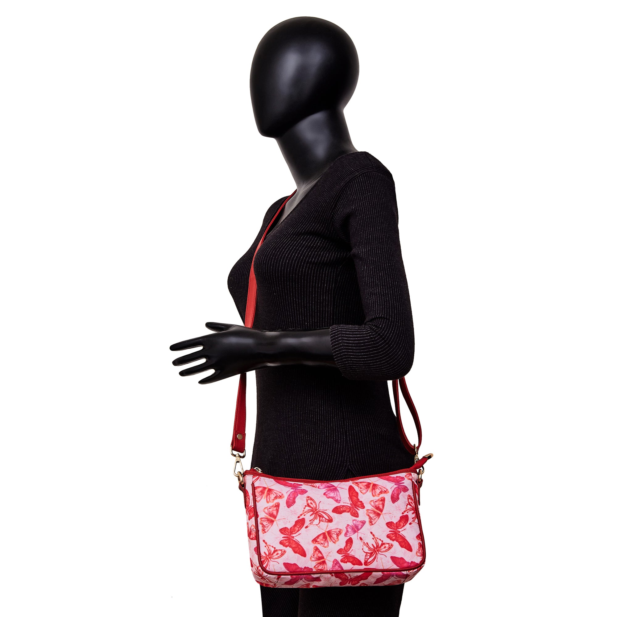 Butterfly East/West Women's Hobo bag with Adjustable Strap and Leather Trim