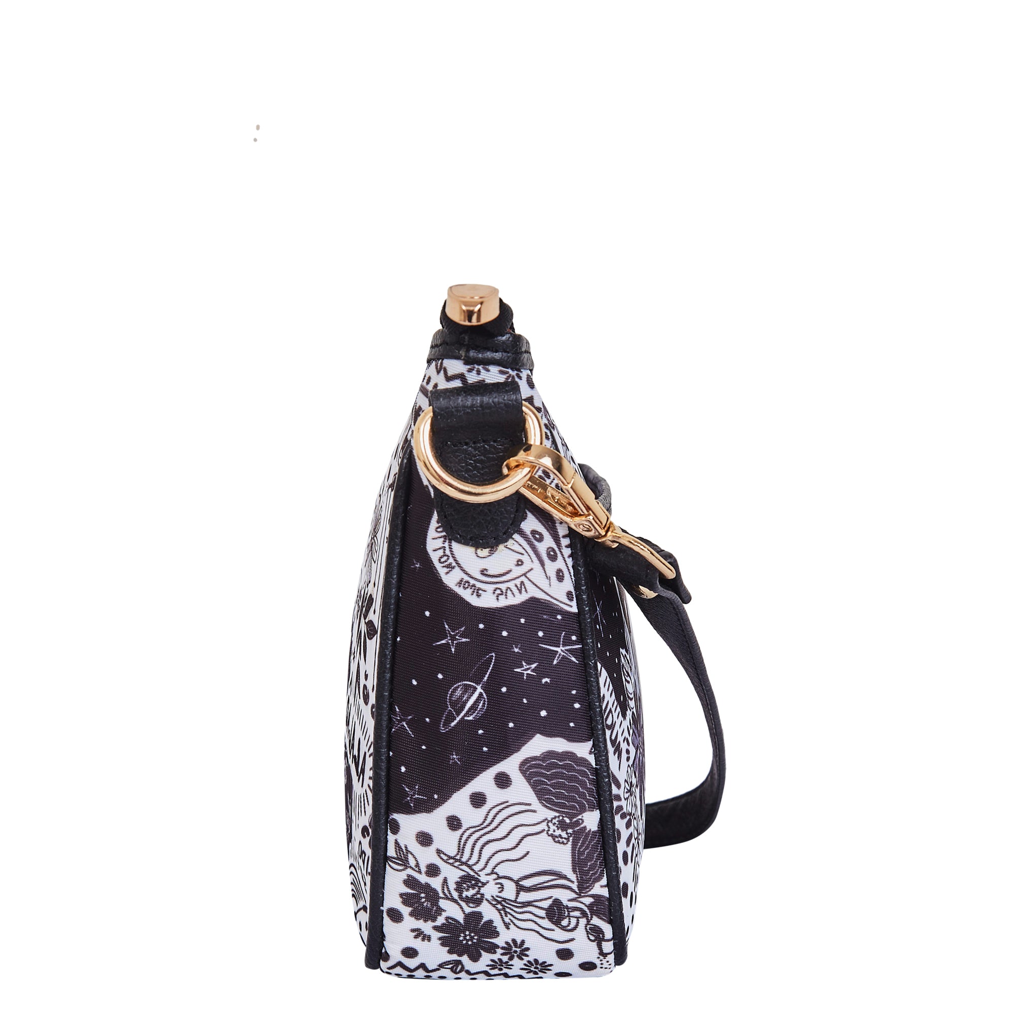 East/West Ladies Hobo in Black and White with Leather Trim