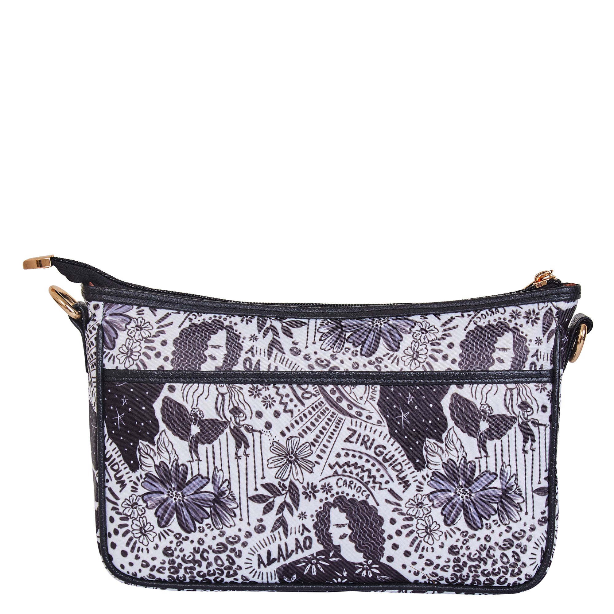 East/West Ladies Hobo in Black and White with Leather Trim