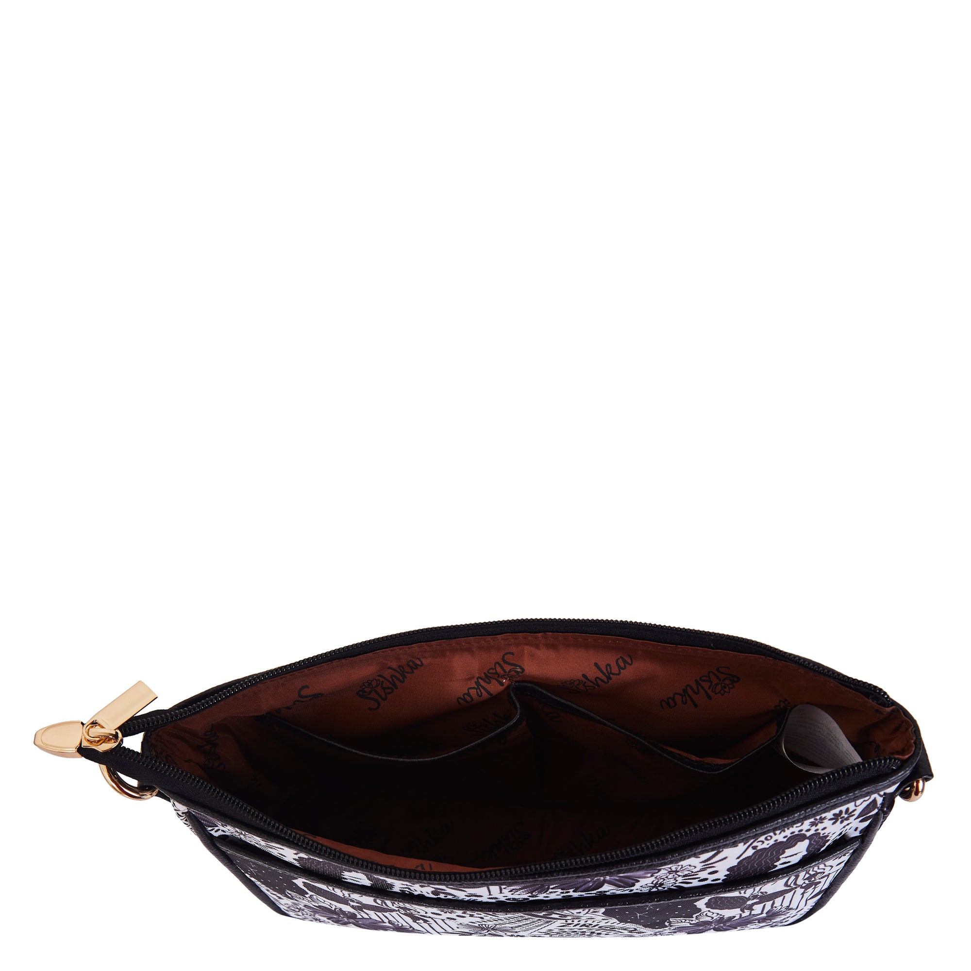 East/West Ladies Hobo in Black and White with Leather Trim