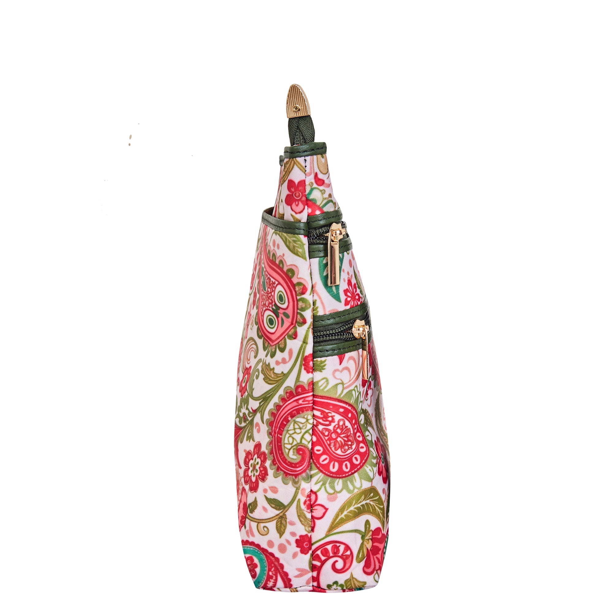 Crossbody Bag with Leather Trim and Paisley Print Fabric for Women