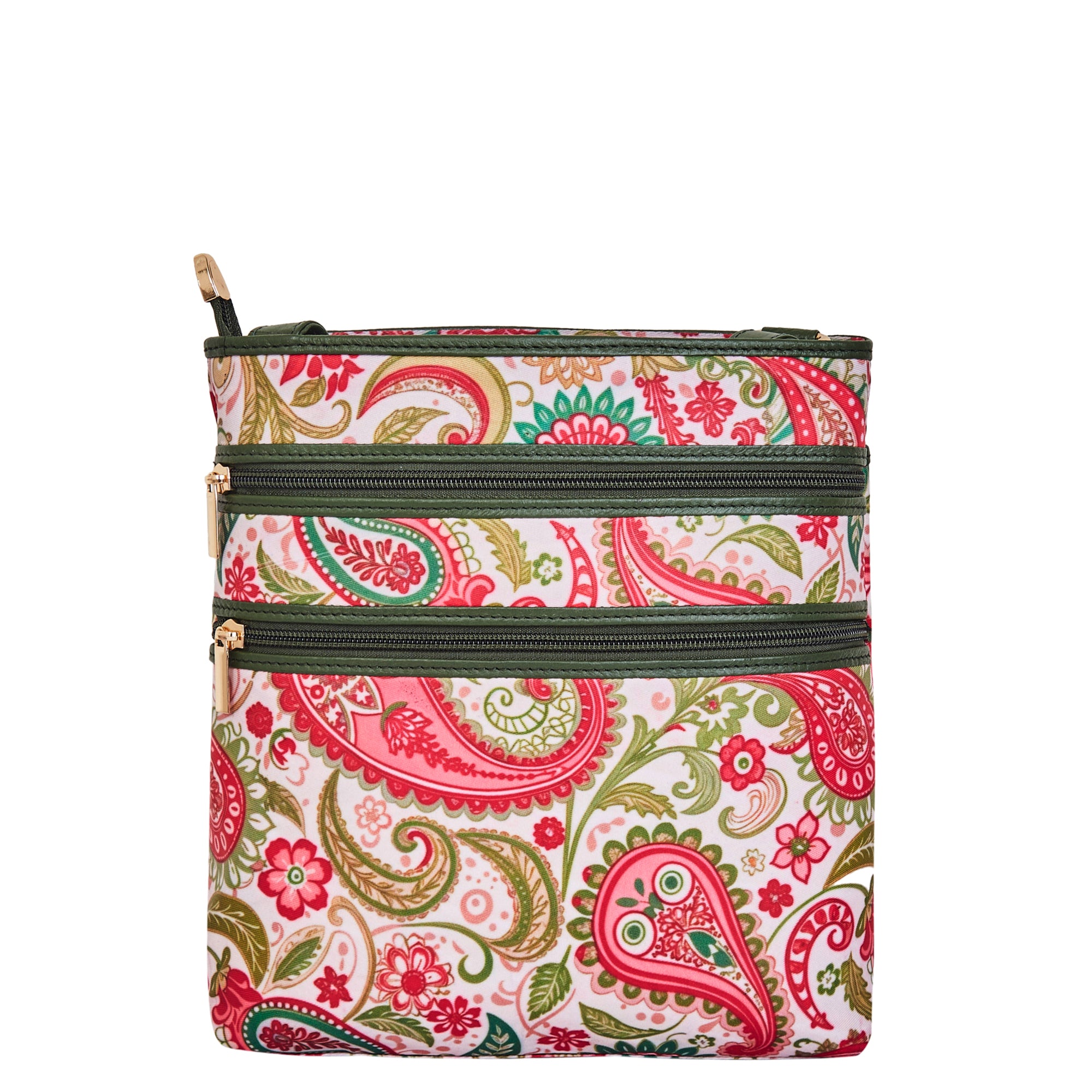 Crossbody Bag with Leather Trim and Paisley Print Fabric for Women