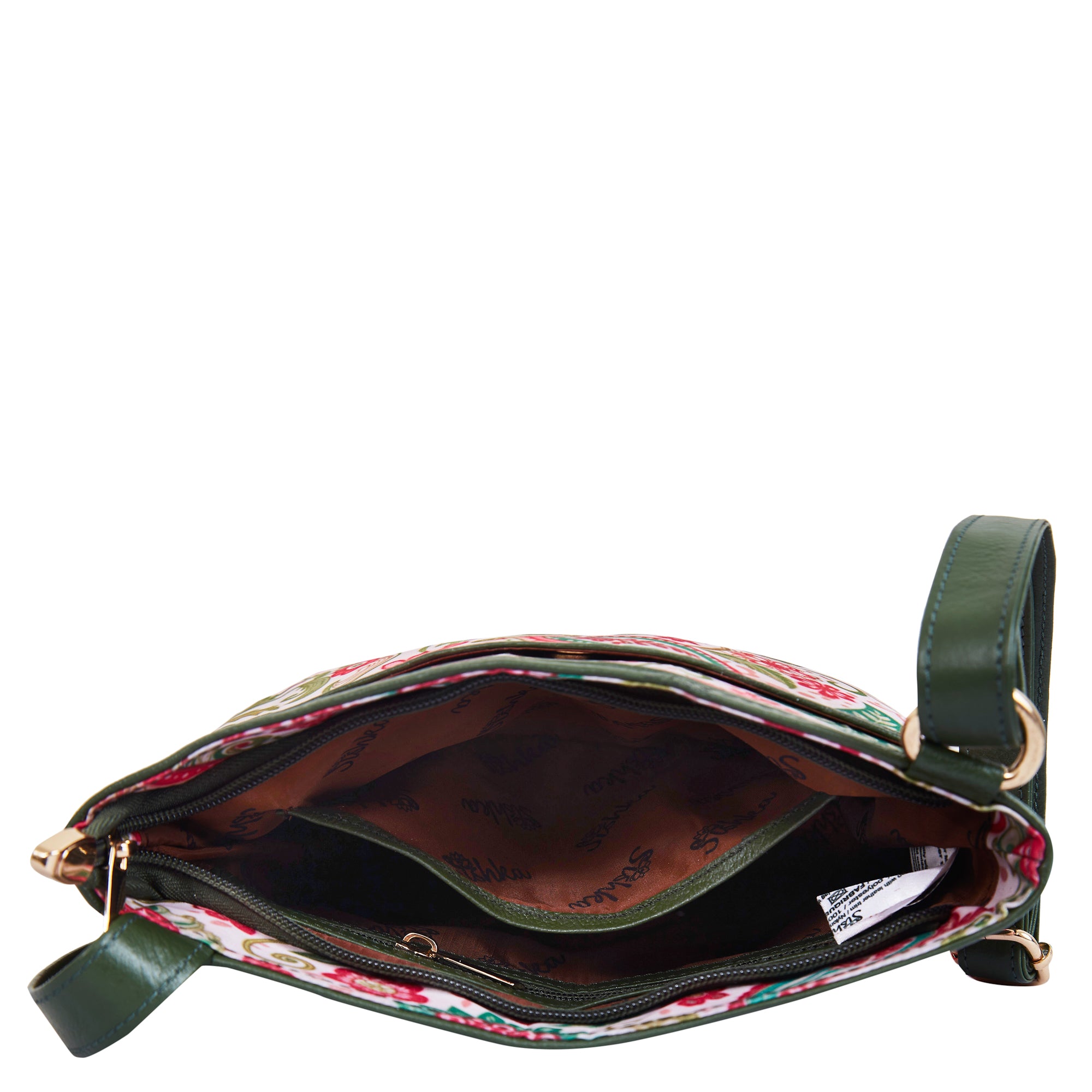 Crossbody Bag with Leather Trim and Paisley Print Fabric for Women