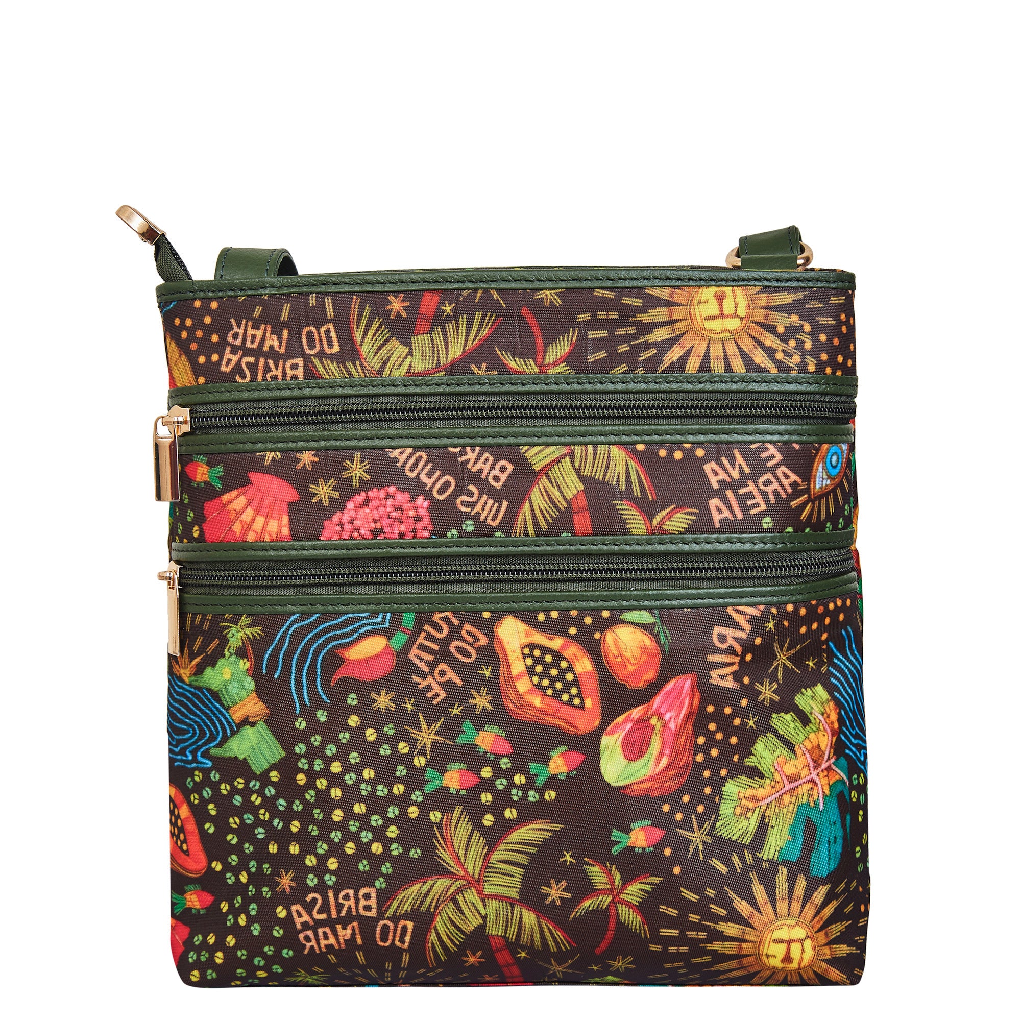 Ladies Coastal-Inspired Fabric Crossbody Bag with Leather Accents