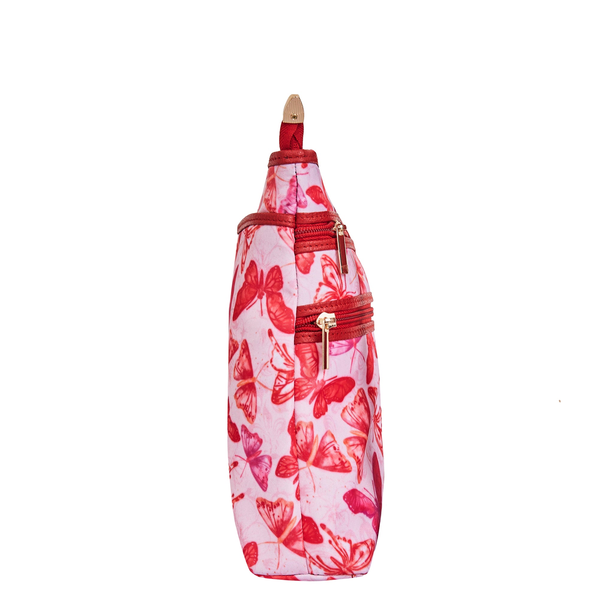 Women's Vibrant Butterfly Print Fabric Crossbody Bag with Leather Accents