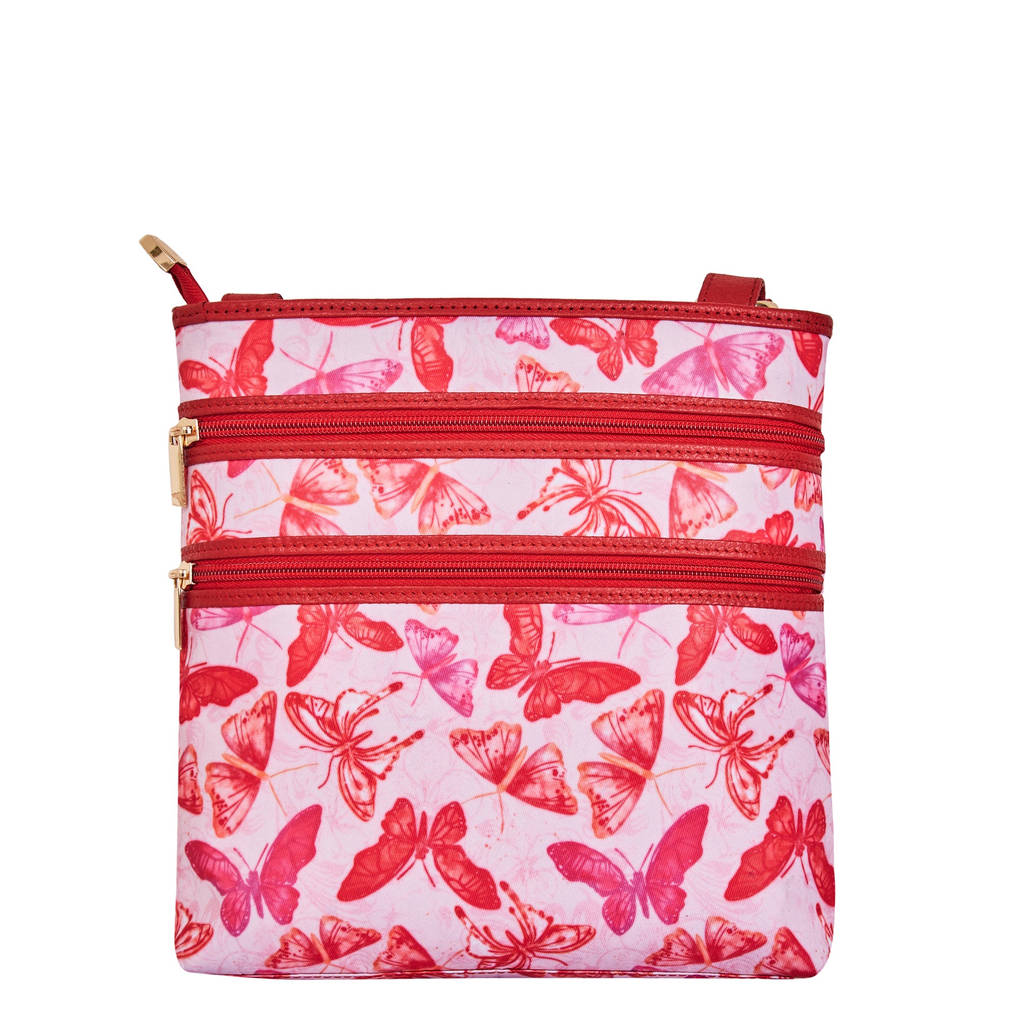 Women's Vibrant Butterfly Print Fabric Crossbody Bag with Leather Accents