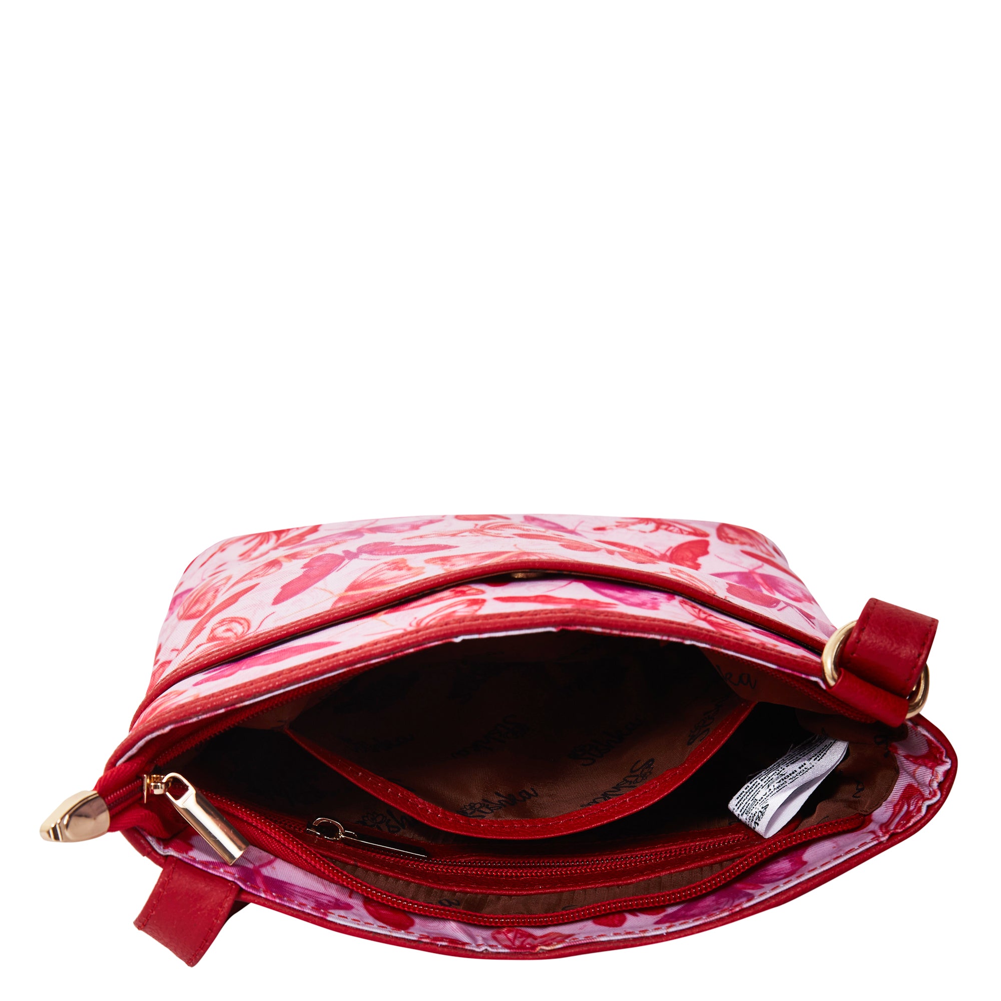 Women's Vibrant Butterfly Print Fabric Crossbody Bag with Leather Accents
