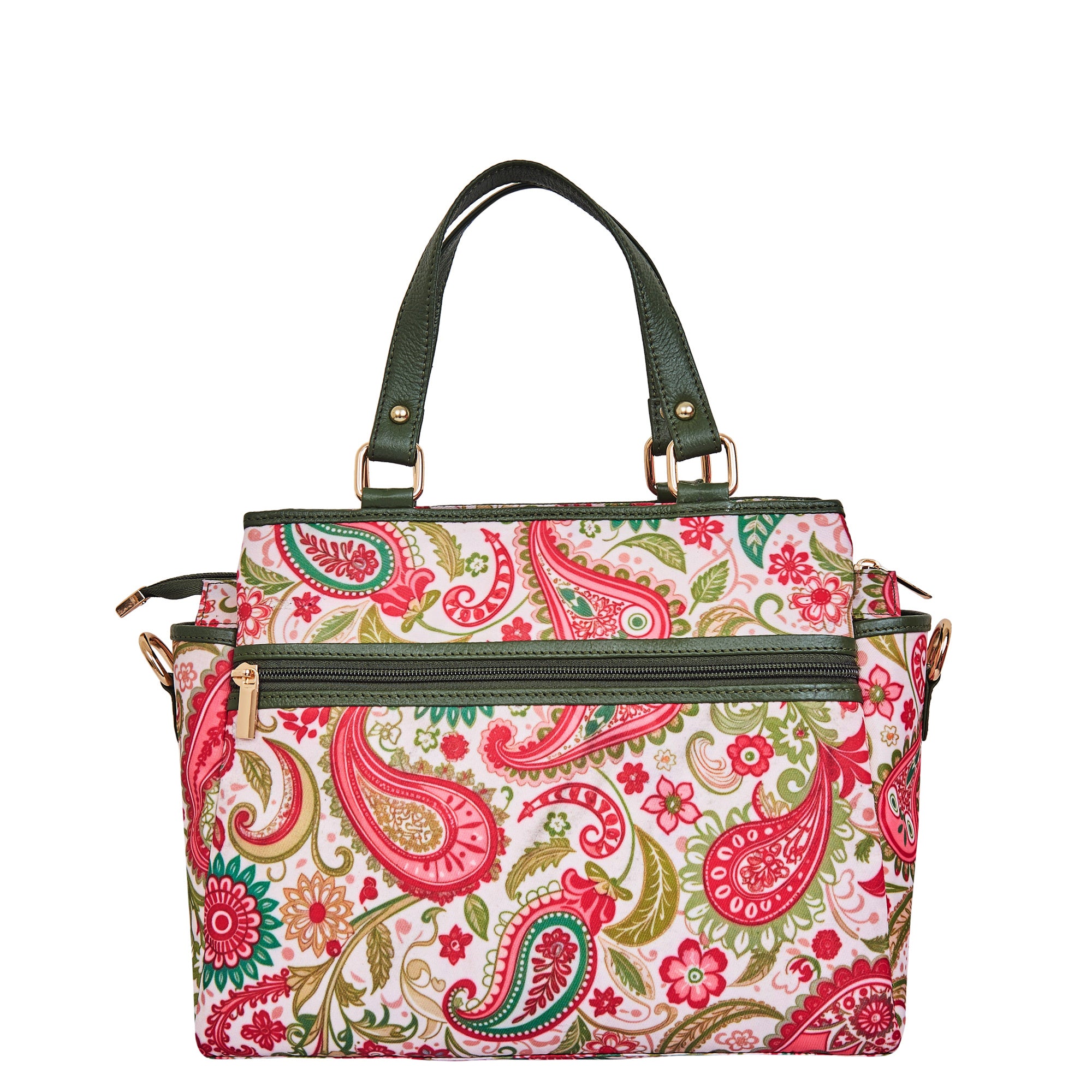 Paisley Print Multi-Compartment Satchel bag for Women with Leather Details