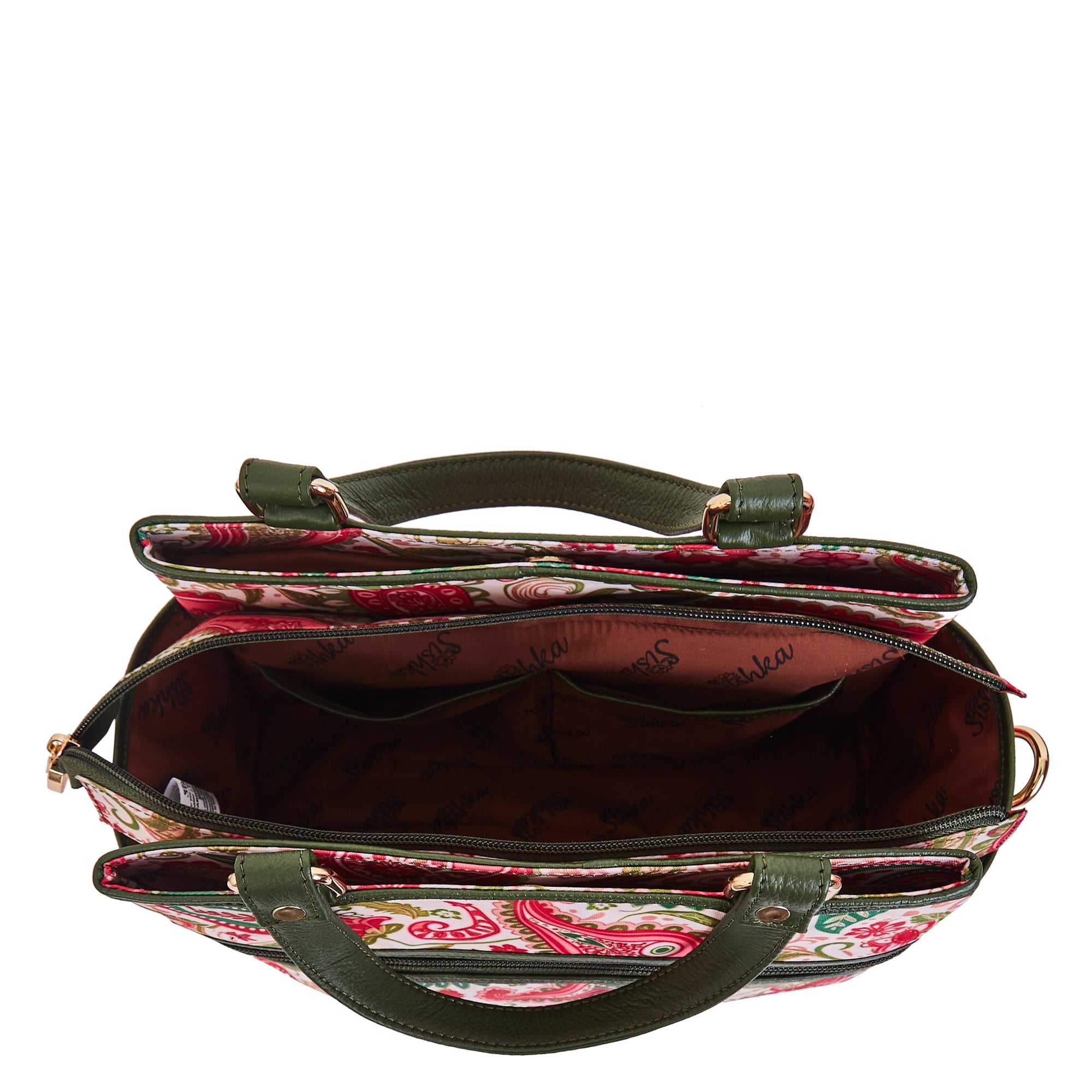 Paisley Print Multi-Compartment Satchel bag for Women with Leather Details