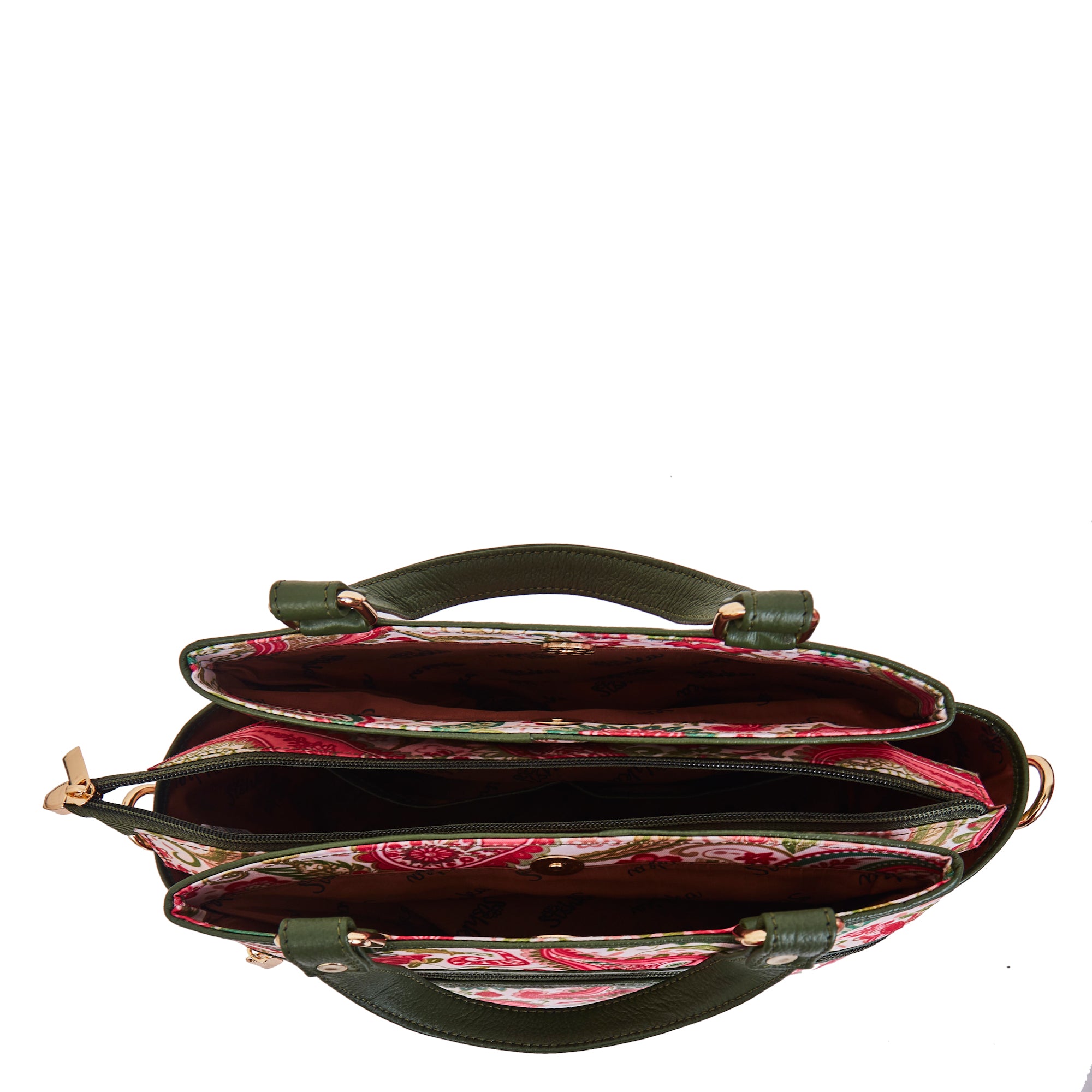 Paisley Print Multi-Compartment Satchel bag for Women with Leather Details