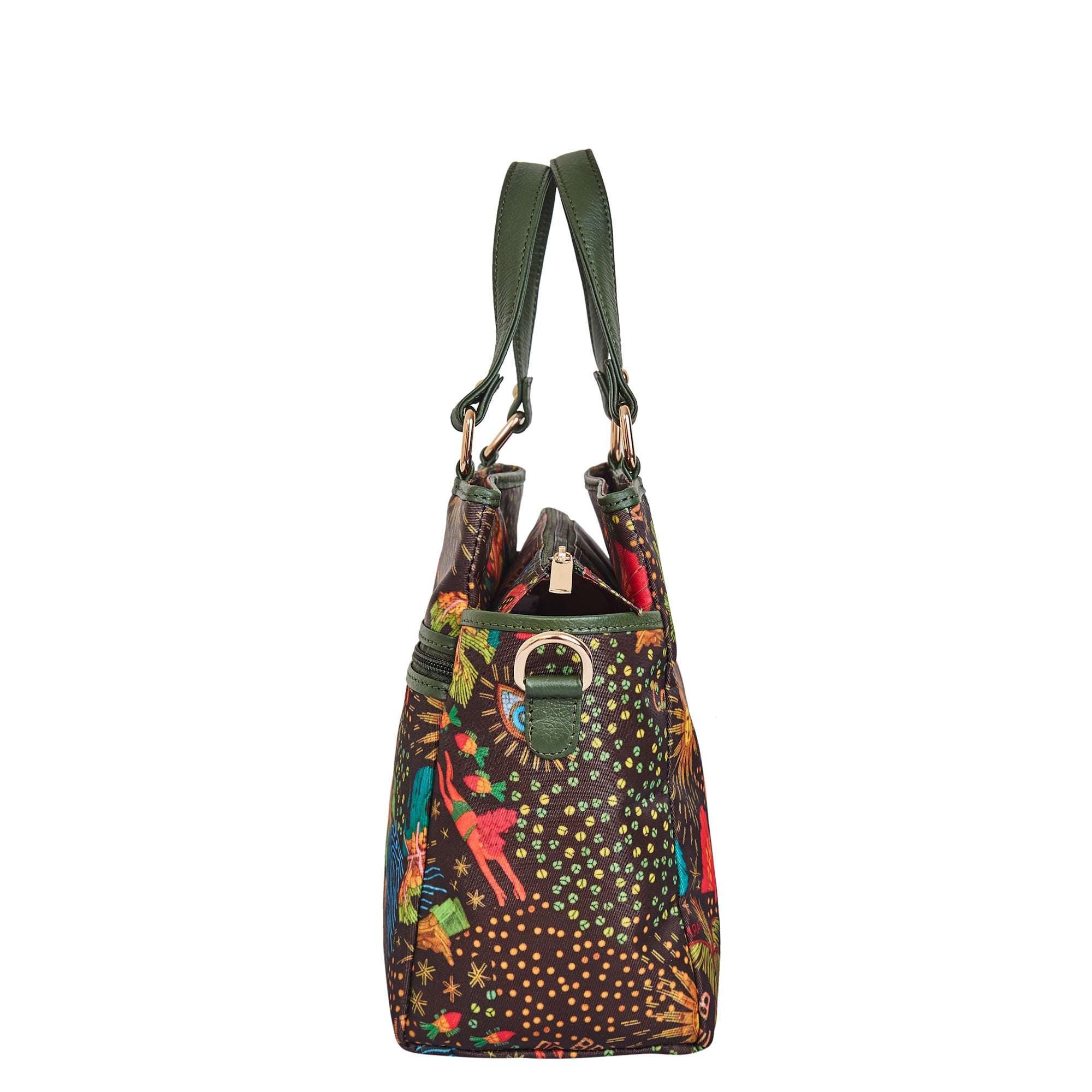 Satchel Bag with Coastal Print and Leather Outer Trim