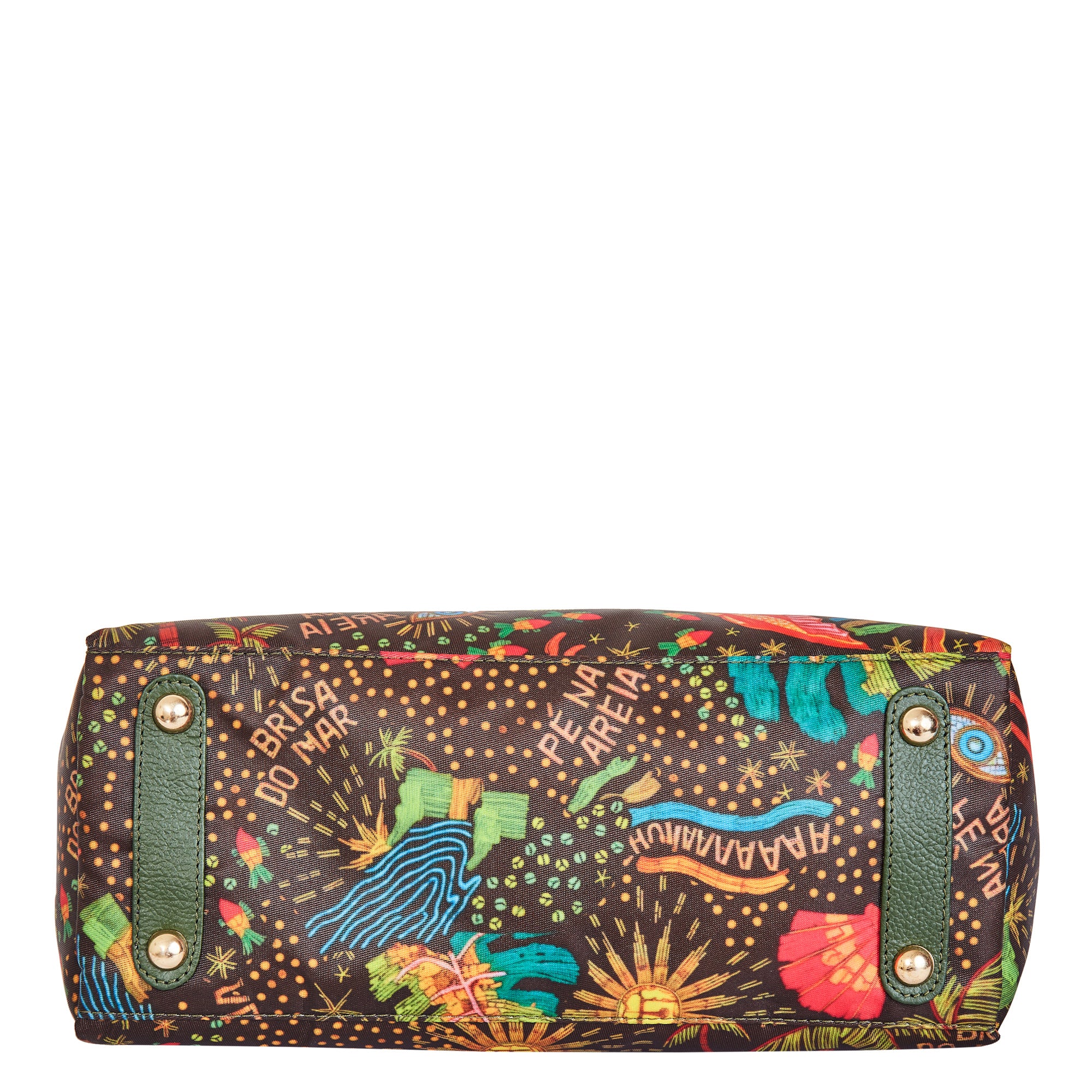 Satchel Bag with Coastal Print and Leather Outer Trim