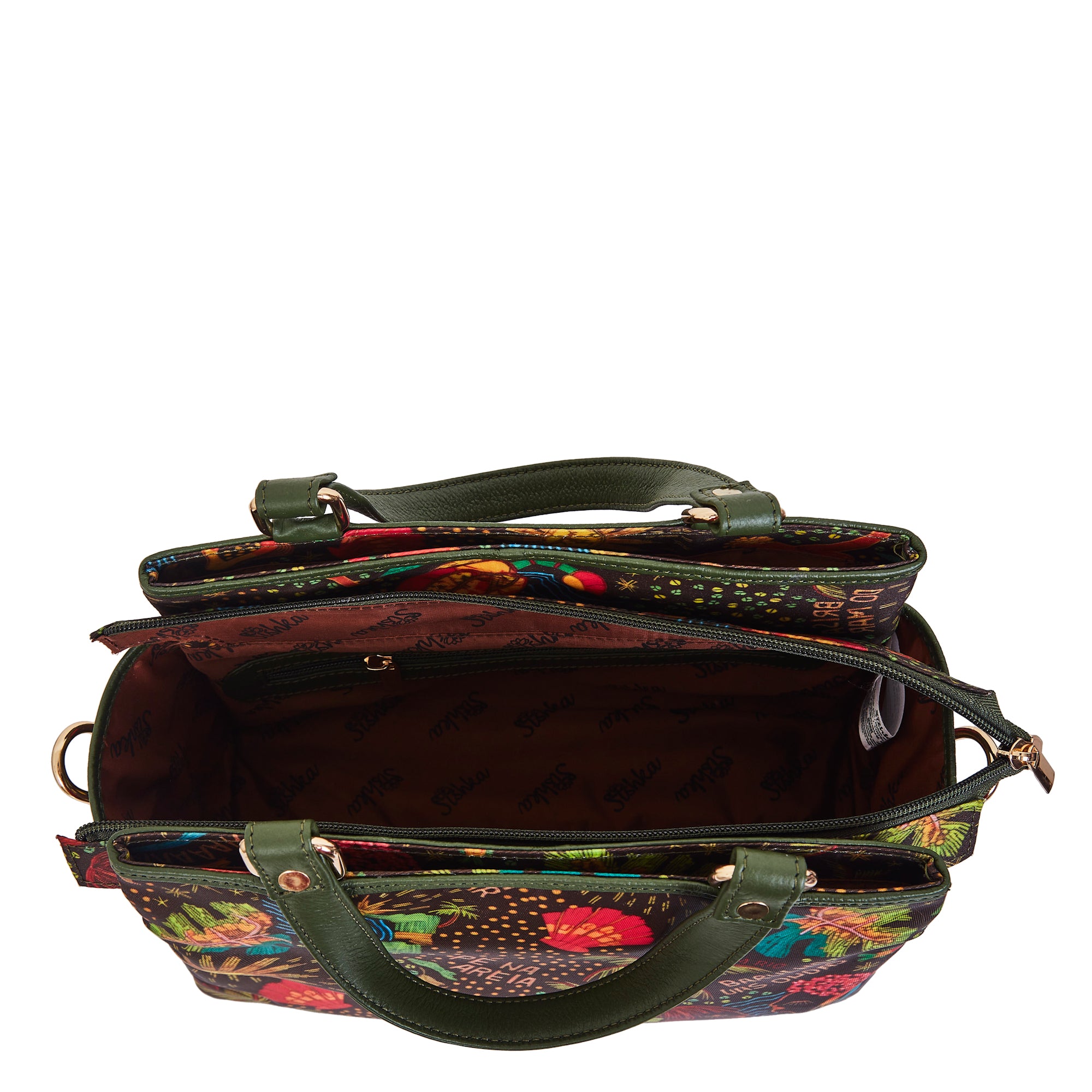 Satchel Bag with Coastal Print and Leather Outer Trim