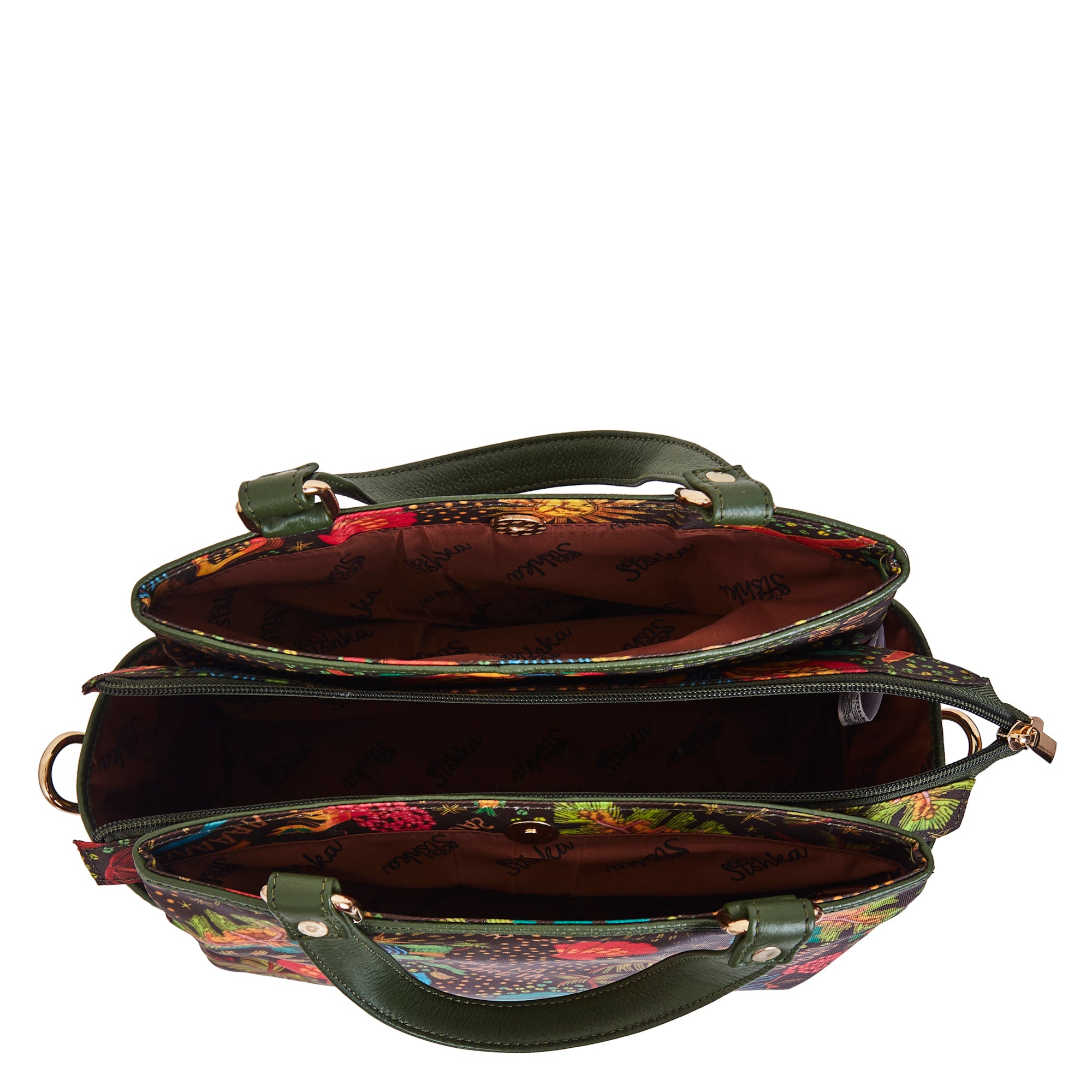 Satchel Bag with Coastal Print and Leather Outer Trim