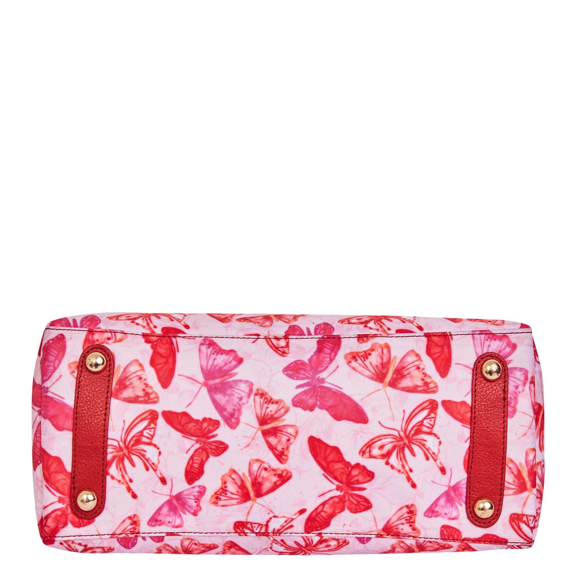 Women's Satchel Bag with Butterfly Wings Print and Geniune Leather Details