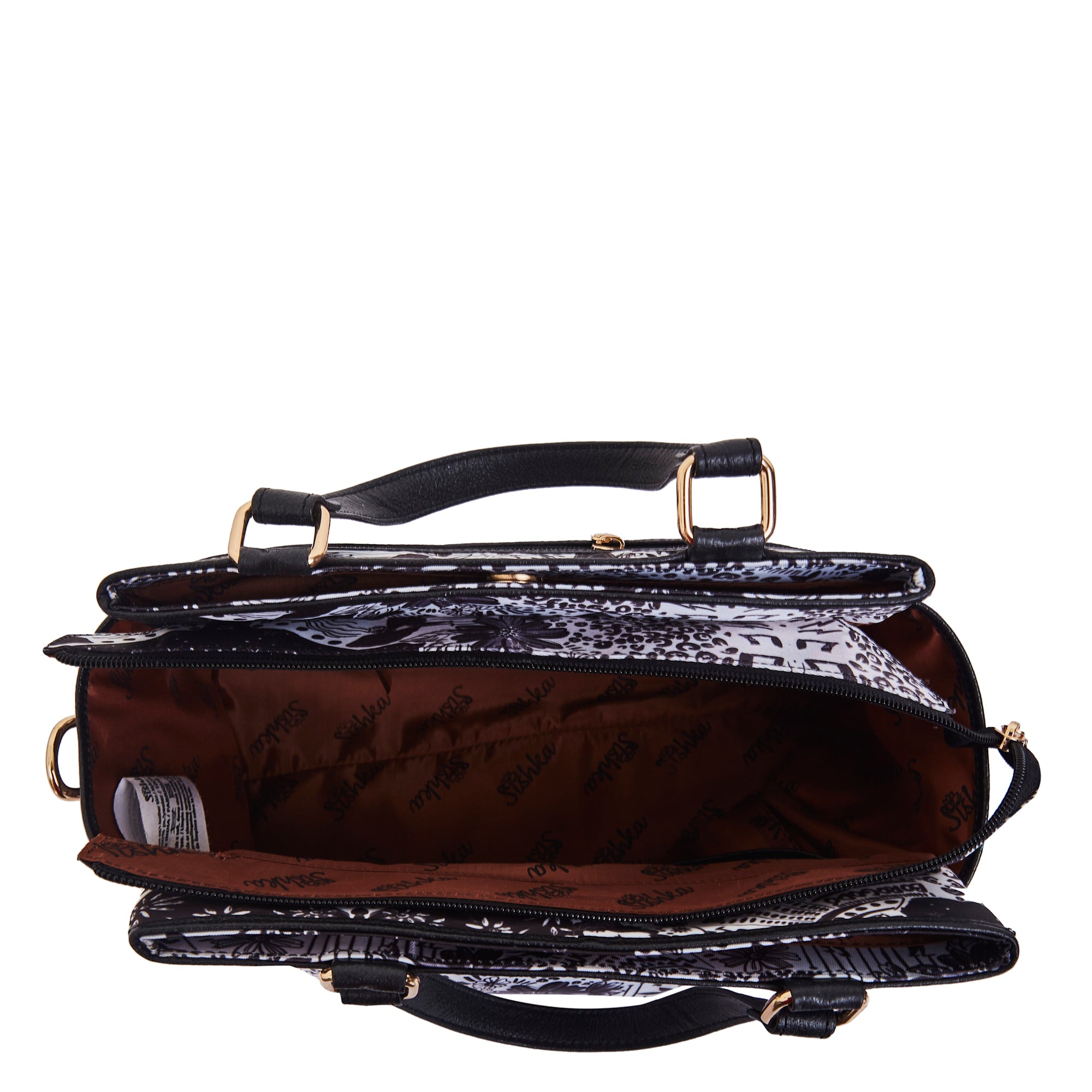 Monochrome Leather Multi-Compartment Satchel with for Women