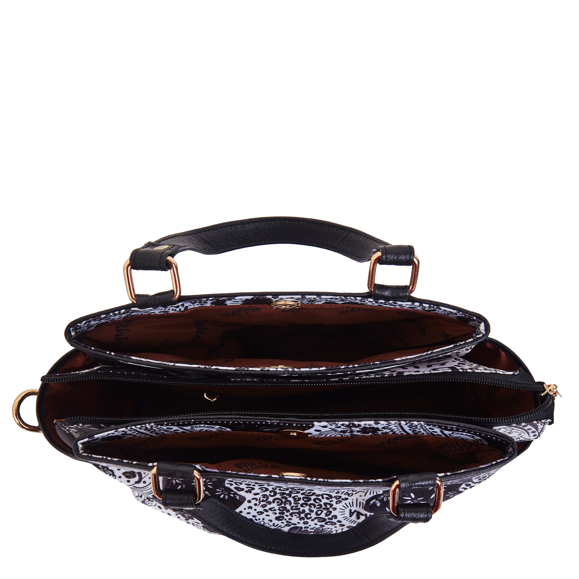 Monochrome Leather Multi-Compartment Satchel with for Women