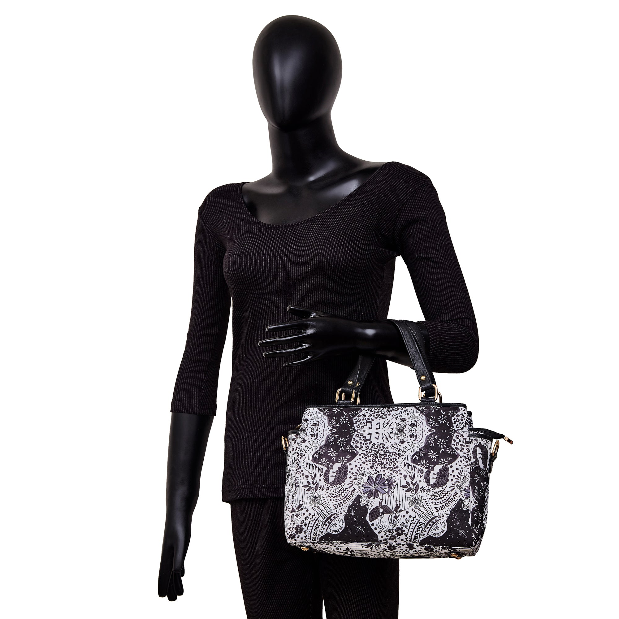 Monochrome Leather Multi-Compartment Satchel with for Women