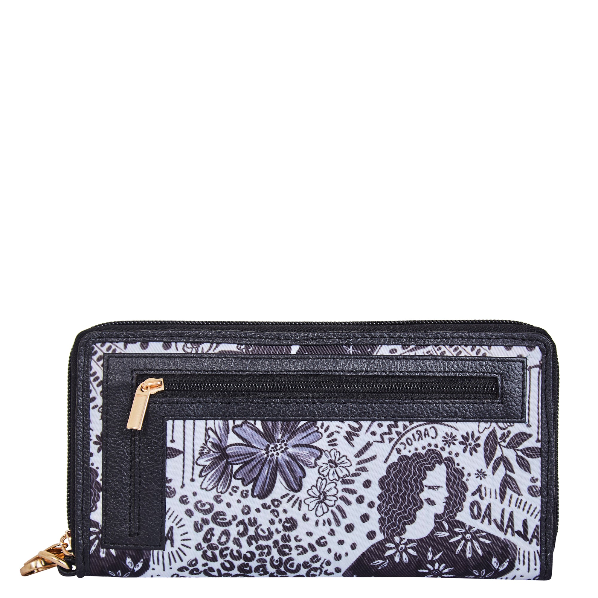Wristlet Travel Wallet with Leather Trim – Black and White Prints for Ladies