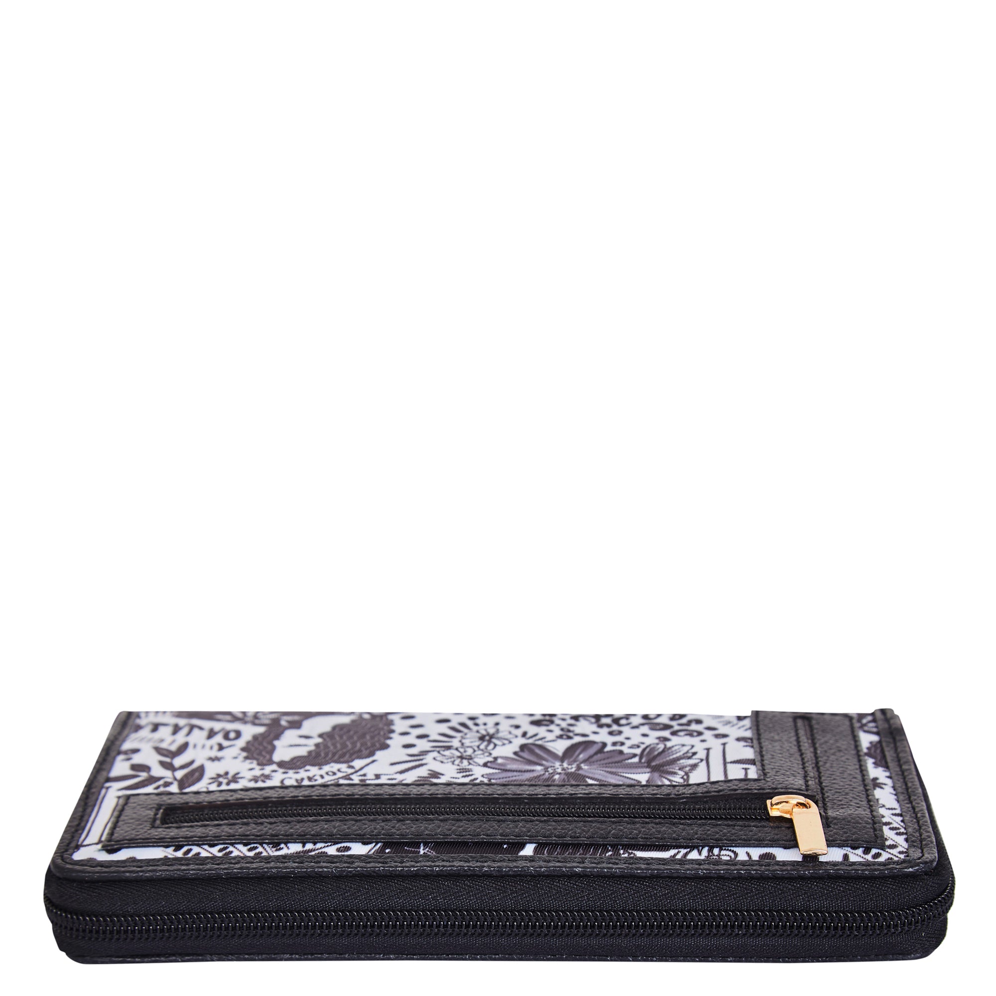 Wristlet Travel Wallet with Leather Trim – Black and White Prints for Ladies