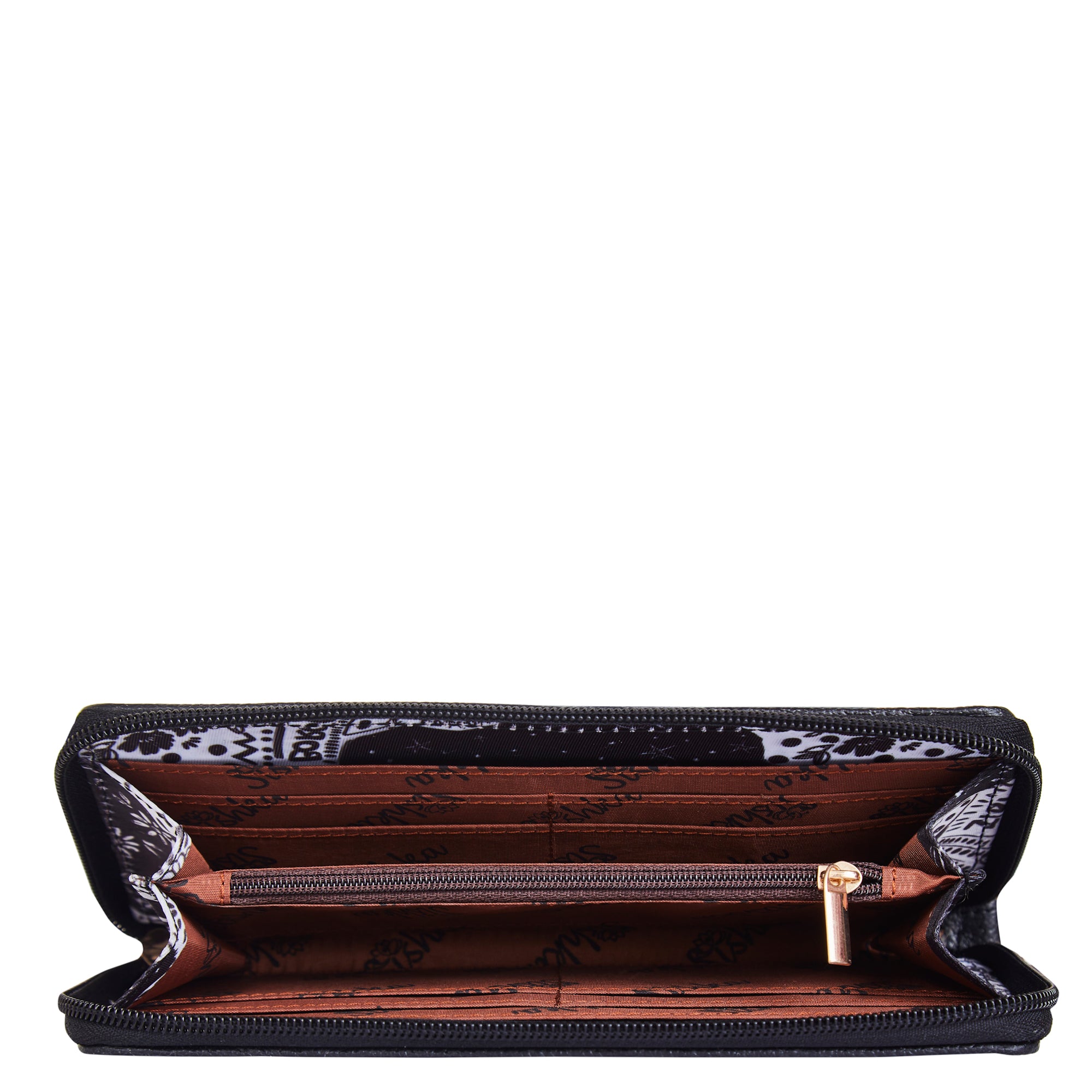 Wristlet Travel Wallet with Leather Trim – Black and White Prints for Ladies