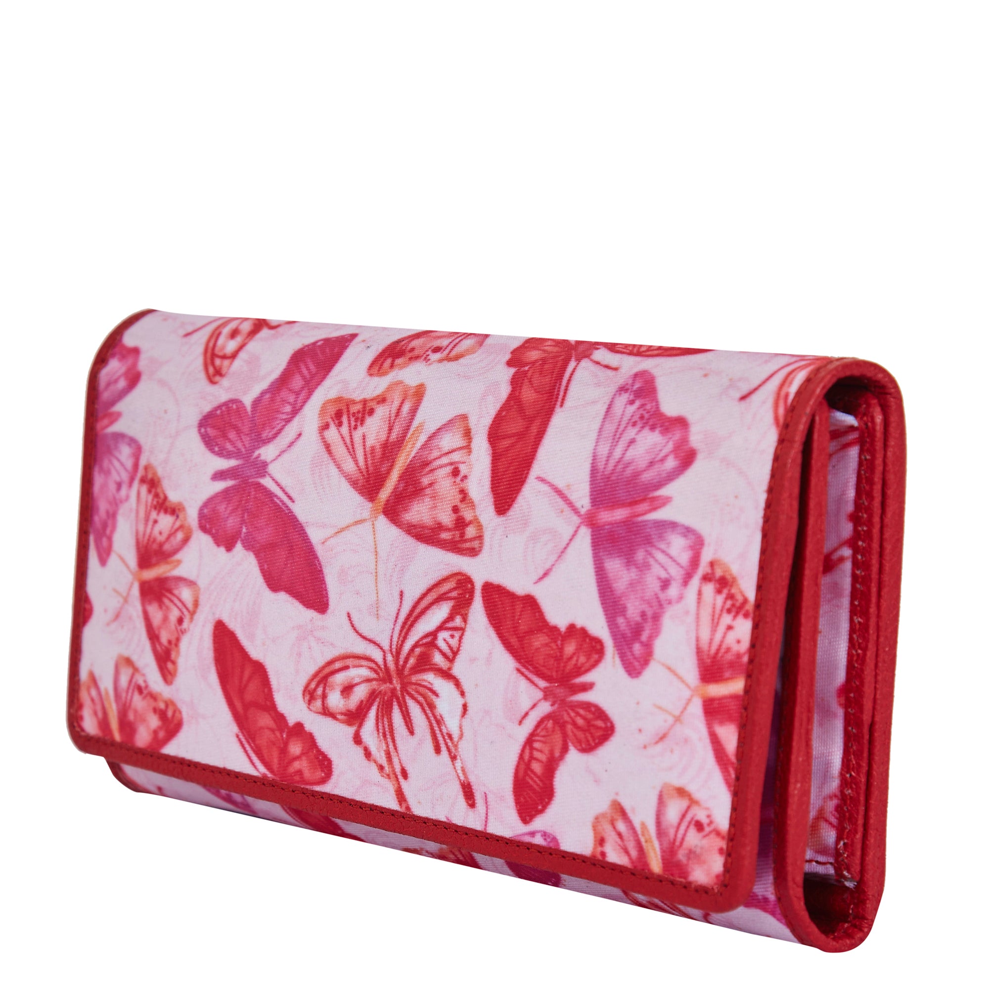 Vibrant Butterfly Print ladies Tri-Fold Wallet with Leather Accents for Bold Fashion