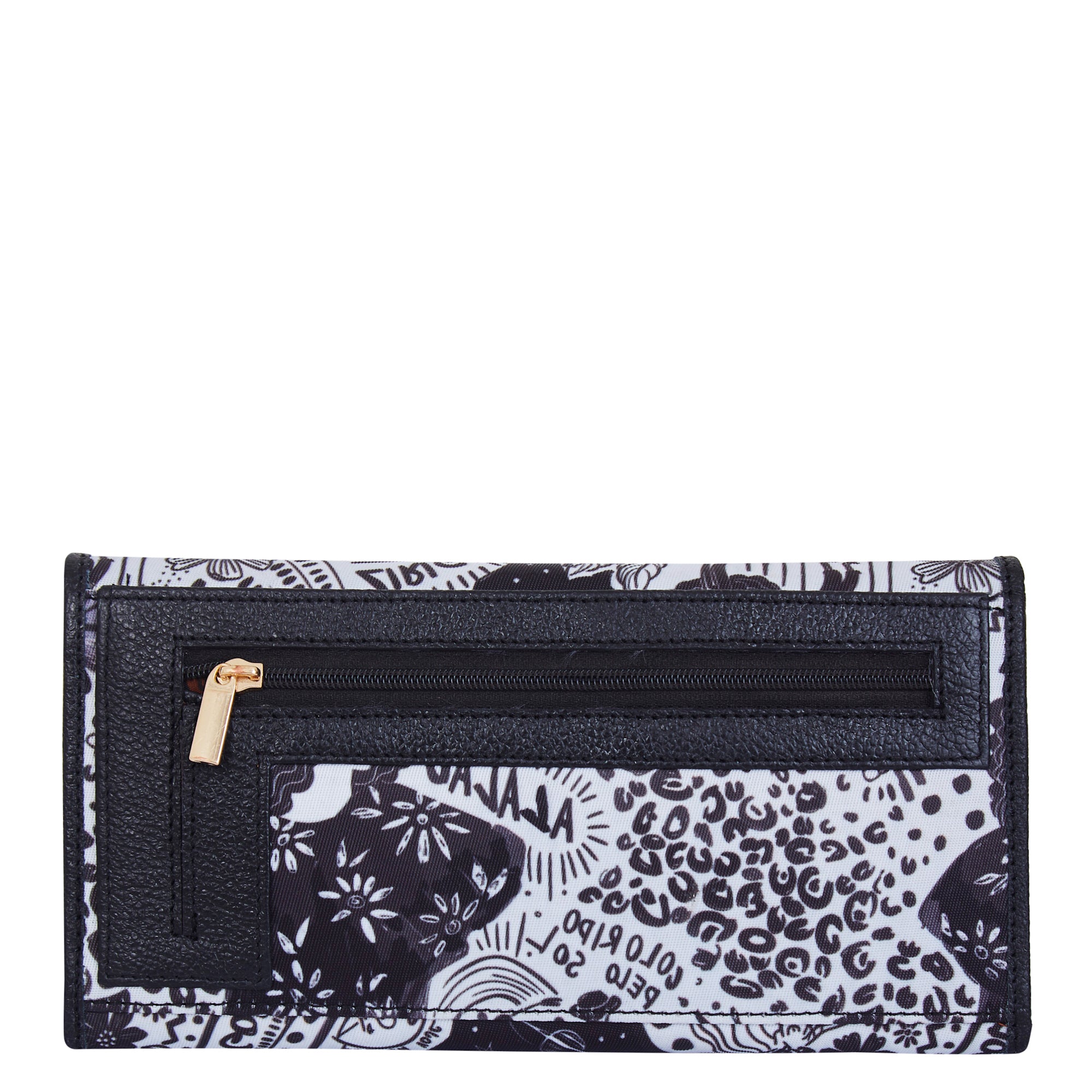 Classic Black and White Women Tri-Fold Wallet with Leather Trim – Timeless and Elegant Design