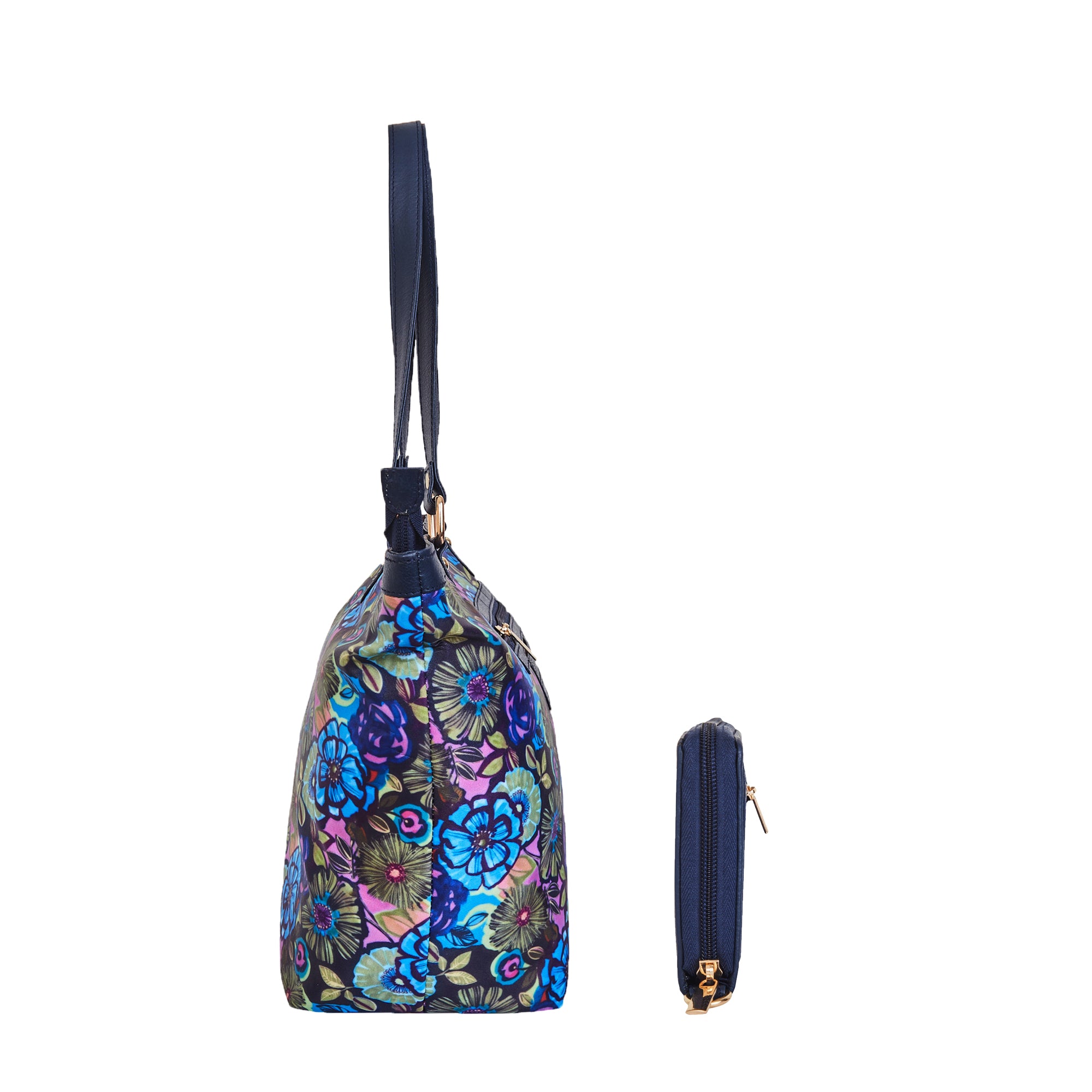 Botanical Print Leather Tote Bag & Wristlet Wallet Combo for Women