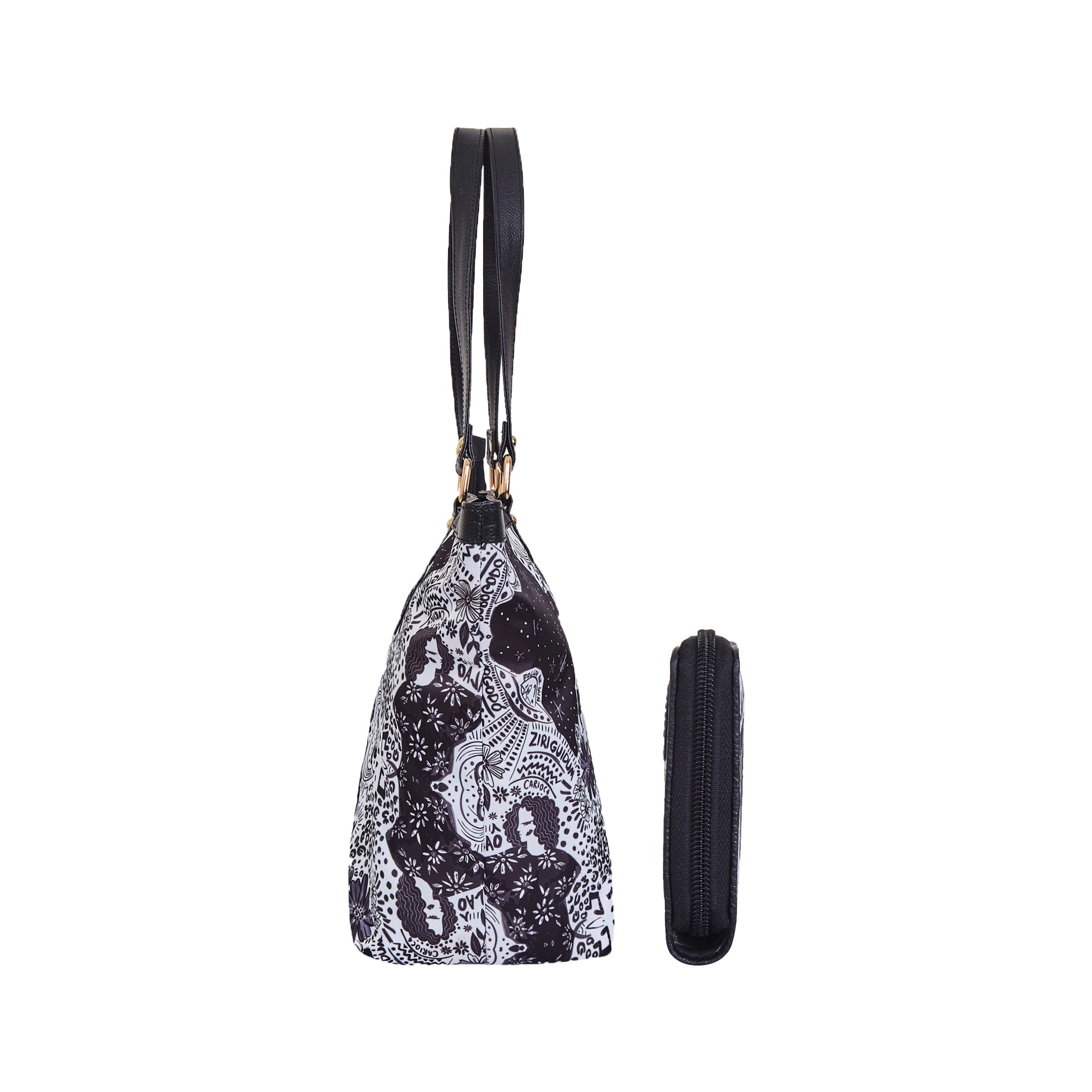 Elegant Monochrome Print Tote & Wristlet Set of 2 for women Stylish Leather Detailing