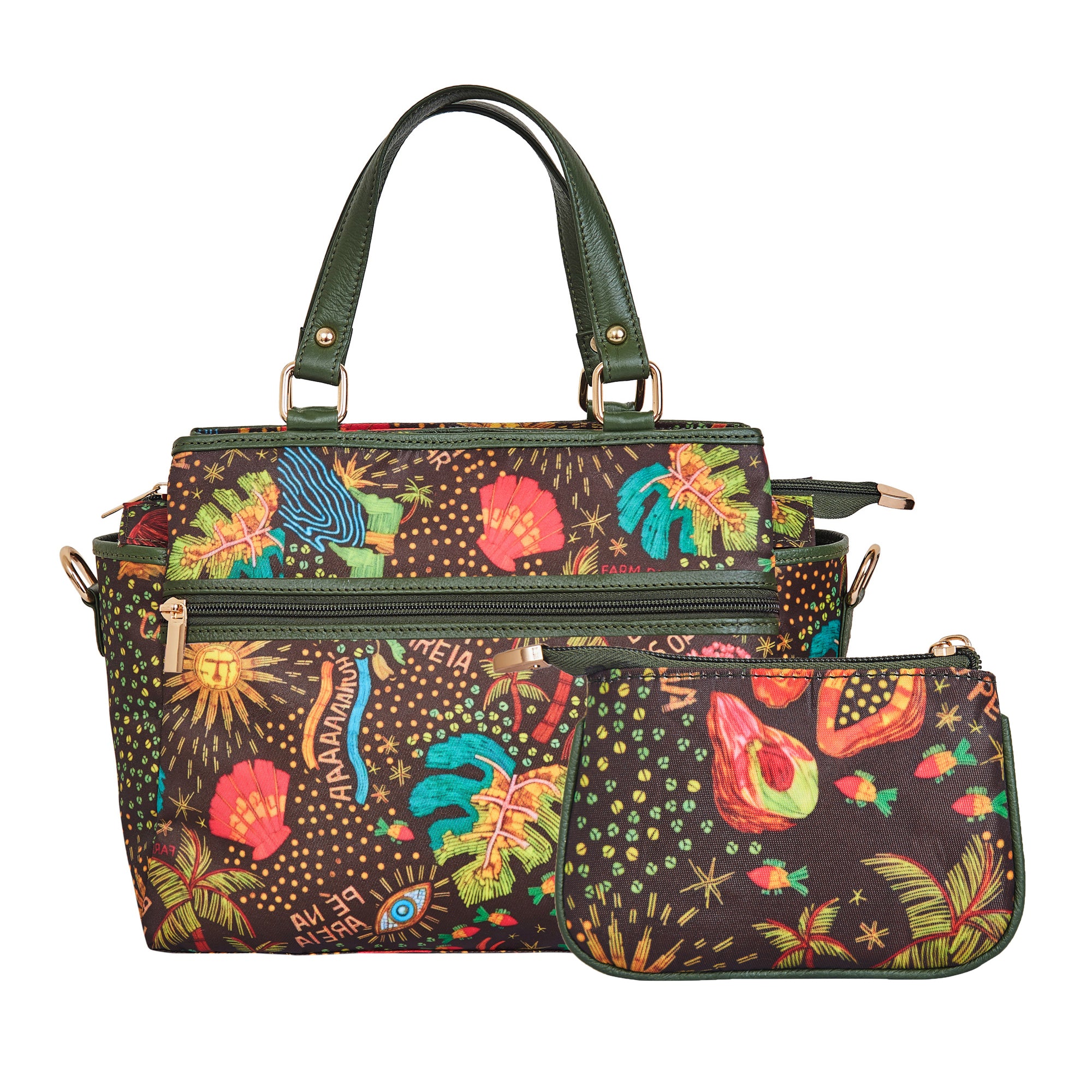 Women's Leather-Trimmed Satchel Bag & Coin Pouch Combo – Coastal Bliss