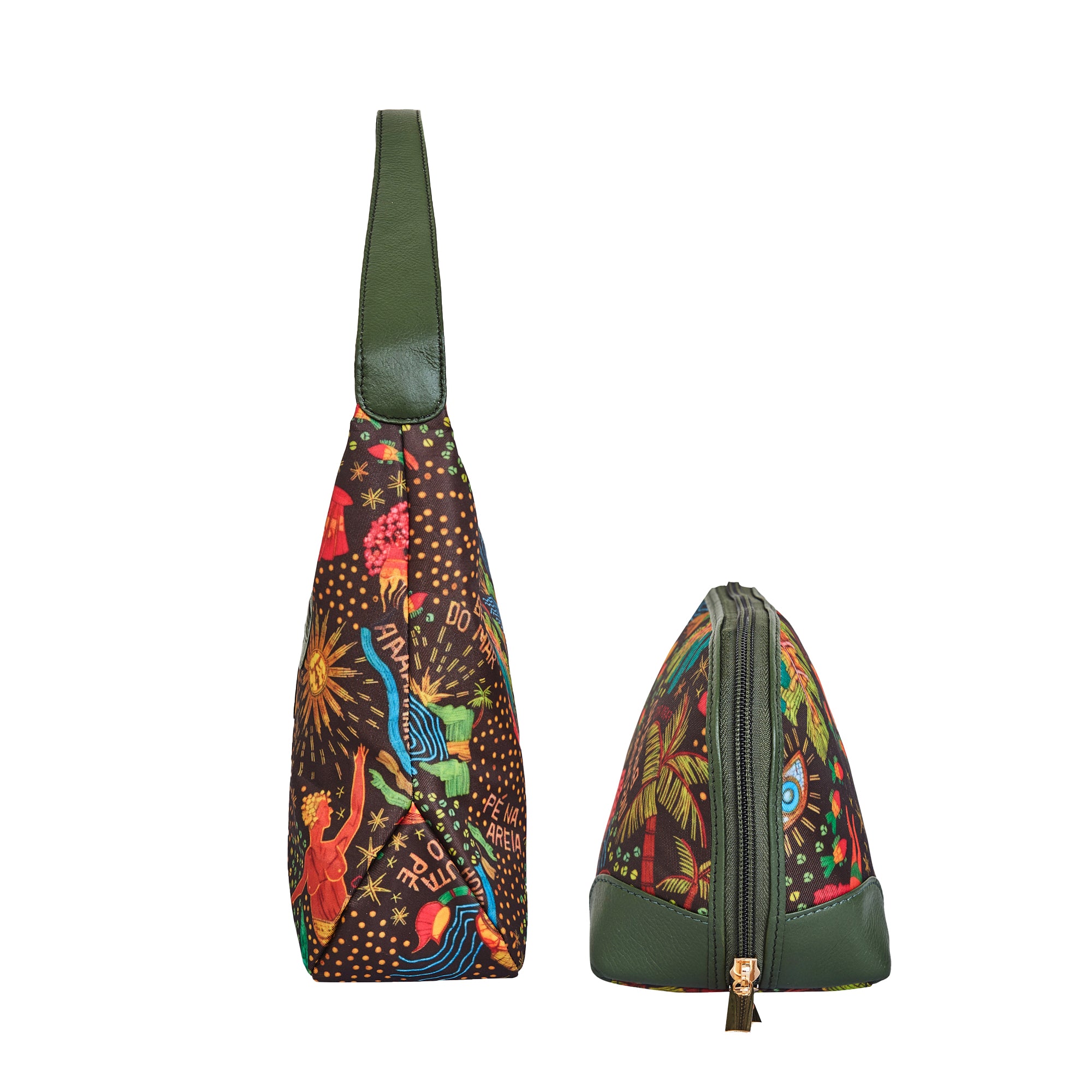 Leather Trim Sling Hobo Bag & Matching Cosmetic Bag Combo For Women