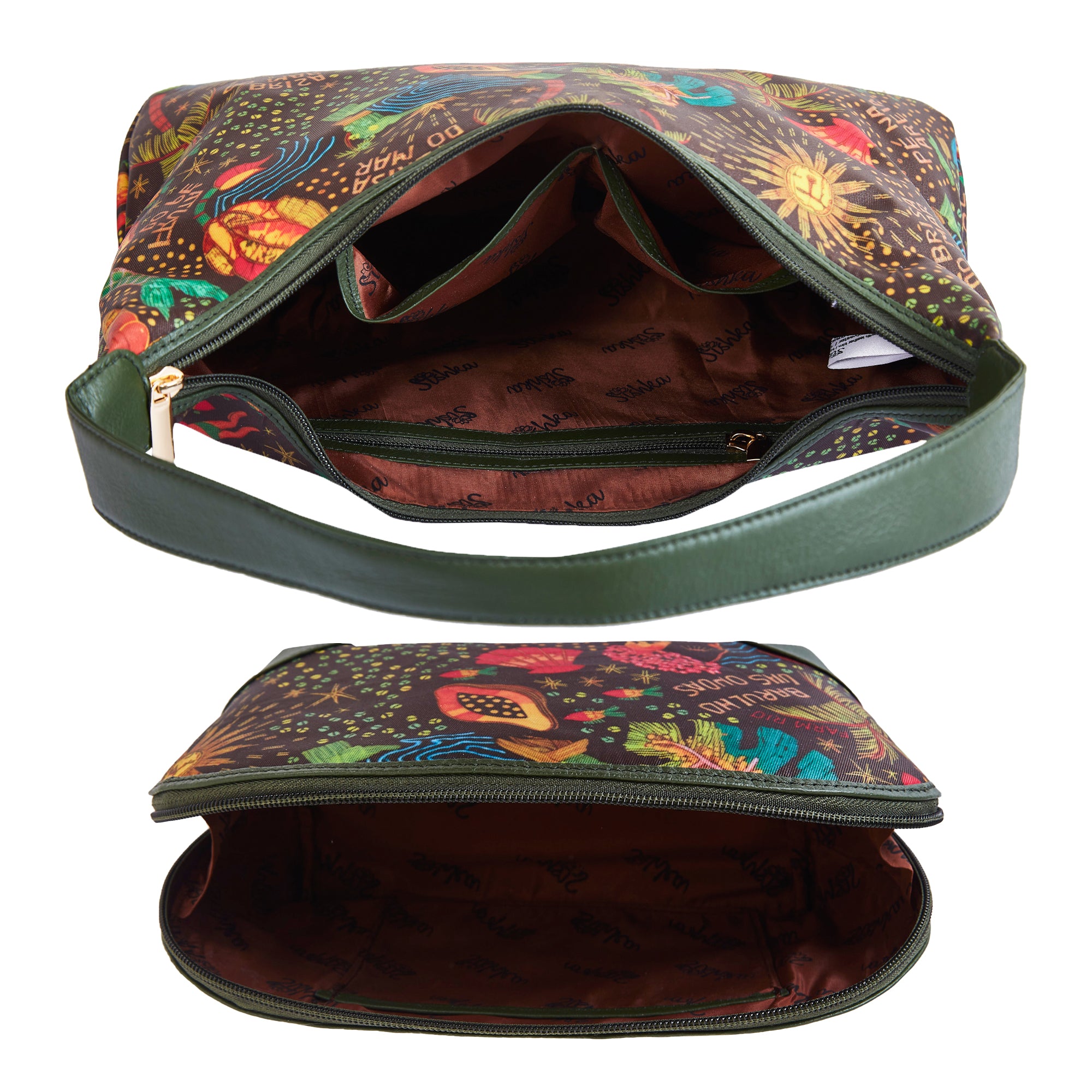 Leather Trim Sling Hobo Bag & Matching Cosmetic Bag Combo For Women