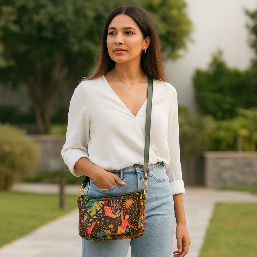 Ladies’ Nylon Printed 5 Pcs Bag Combo Set– Hobo Bag, Cell Phone Crossbody Wallet, Wristlet Wallet, Cosmetic & Coin Pouch