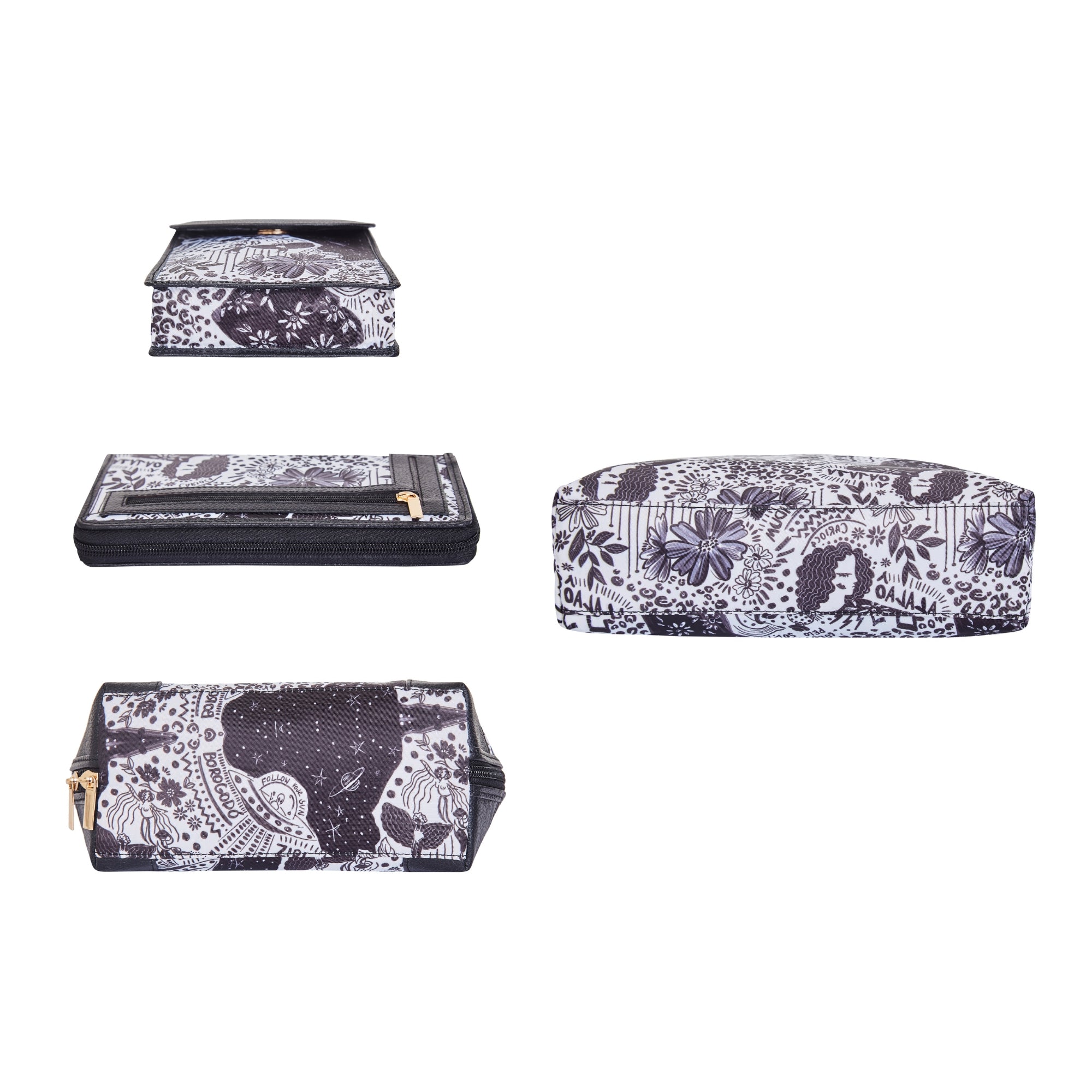 Women’s Printed Fabric Combo Set 4-Pcs – Crossbody Sling Bag, Phone Crossbody, RFID Wristlet & Cosmetic Bag for Daily Use