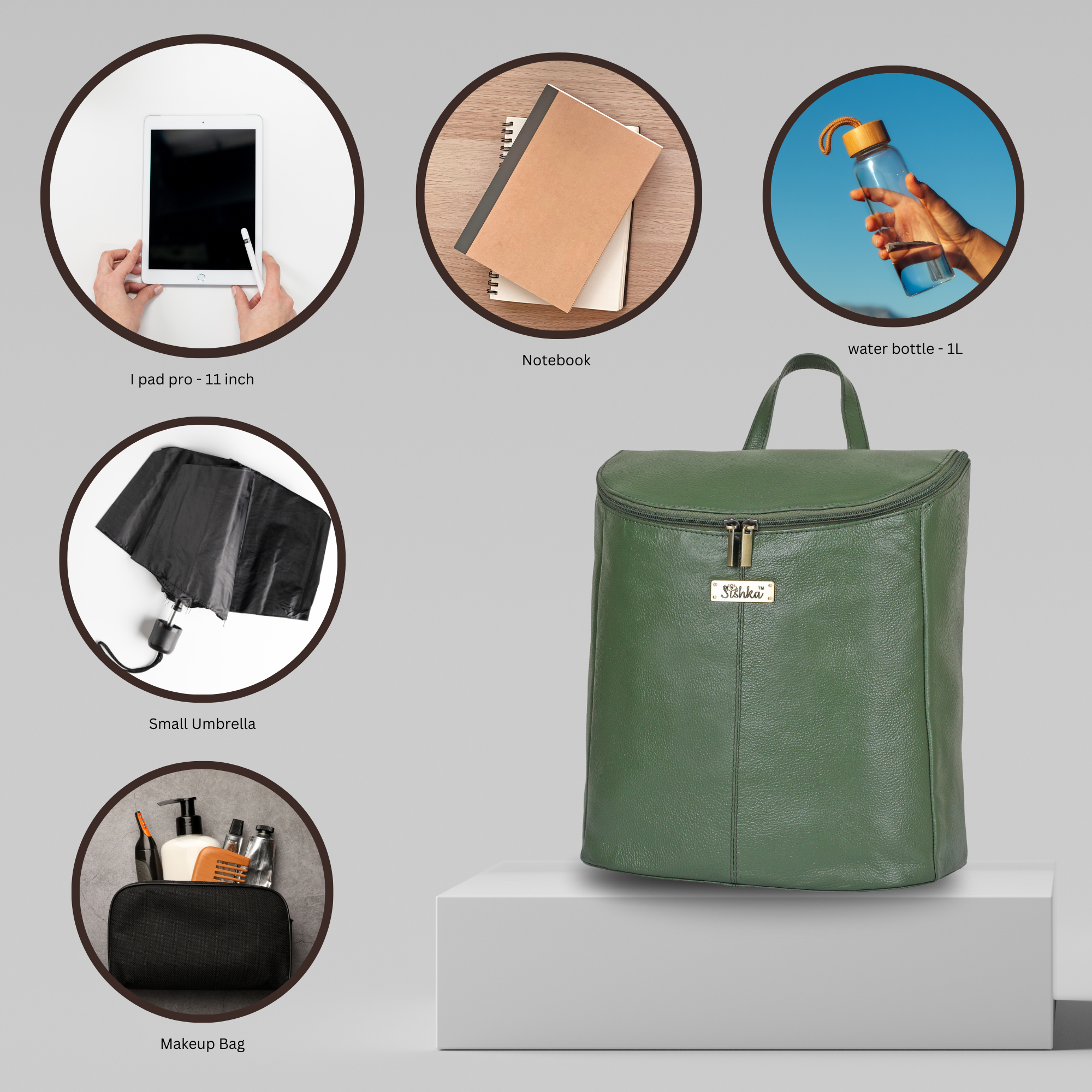 Sishka | Olive Leather Backpack for Women – Easy Open Zipper, Genuine Leather, Spacious Compartment, Trendy Travel Backpack Purse for Ladies, Teen Girls – Stylish Shoulder Daypack for Work, College, Travel