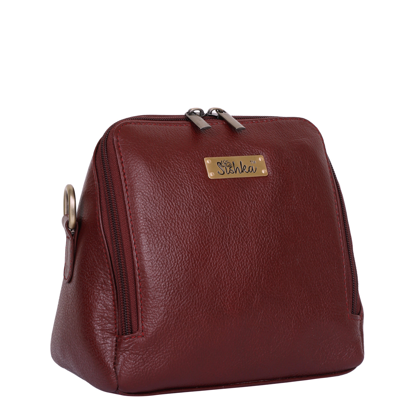 Sishka Cherry Red Leather Crossbody Handbag – Zipper Closure, Premium Sling Bag, Lightweight Purse with Tassel, Genuine Leather Shoulder Bag for Women, Ideal for Travel, Shopping & Daily Use.