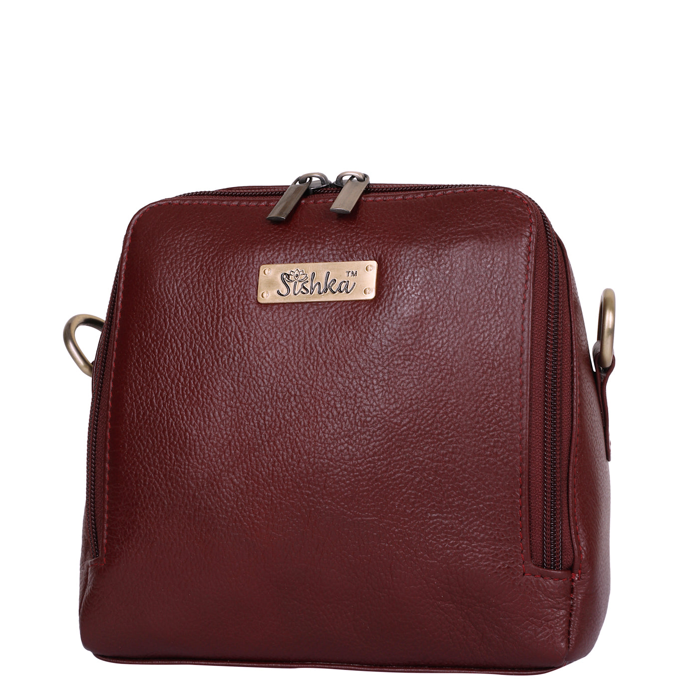 Sishka Cherry Red Leather Crossbody Handbag – Zipper Closure, Premium Sling Bag, Lightweight Purse with Tassel, Genuine Leather Shoulder Bag for Women, Ideal for Travel, Shopping & Daily Use.