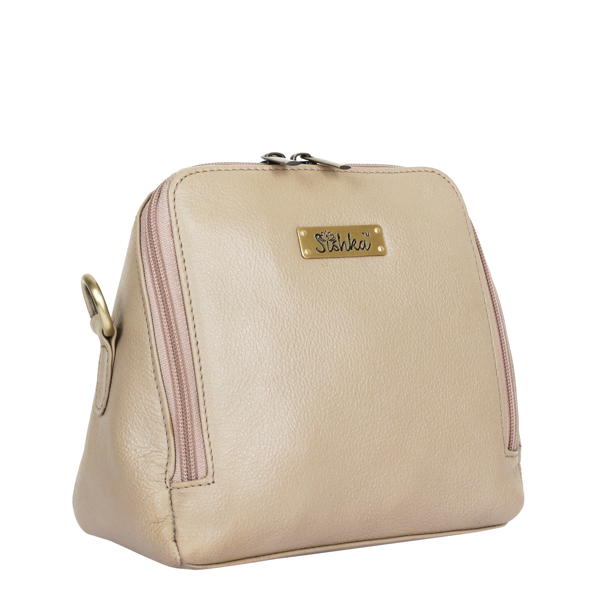 Taupe Genuine Leather Crossbody Sling Bag for Women