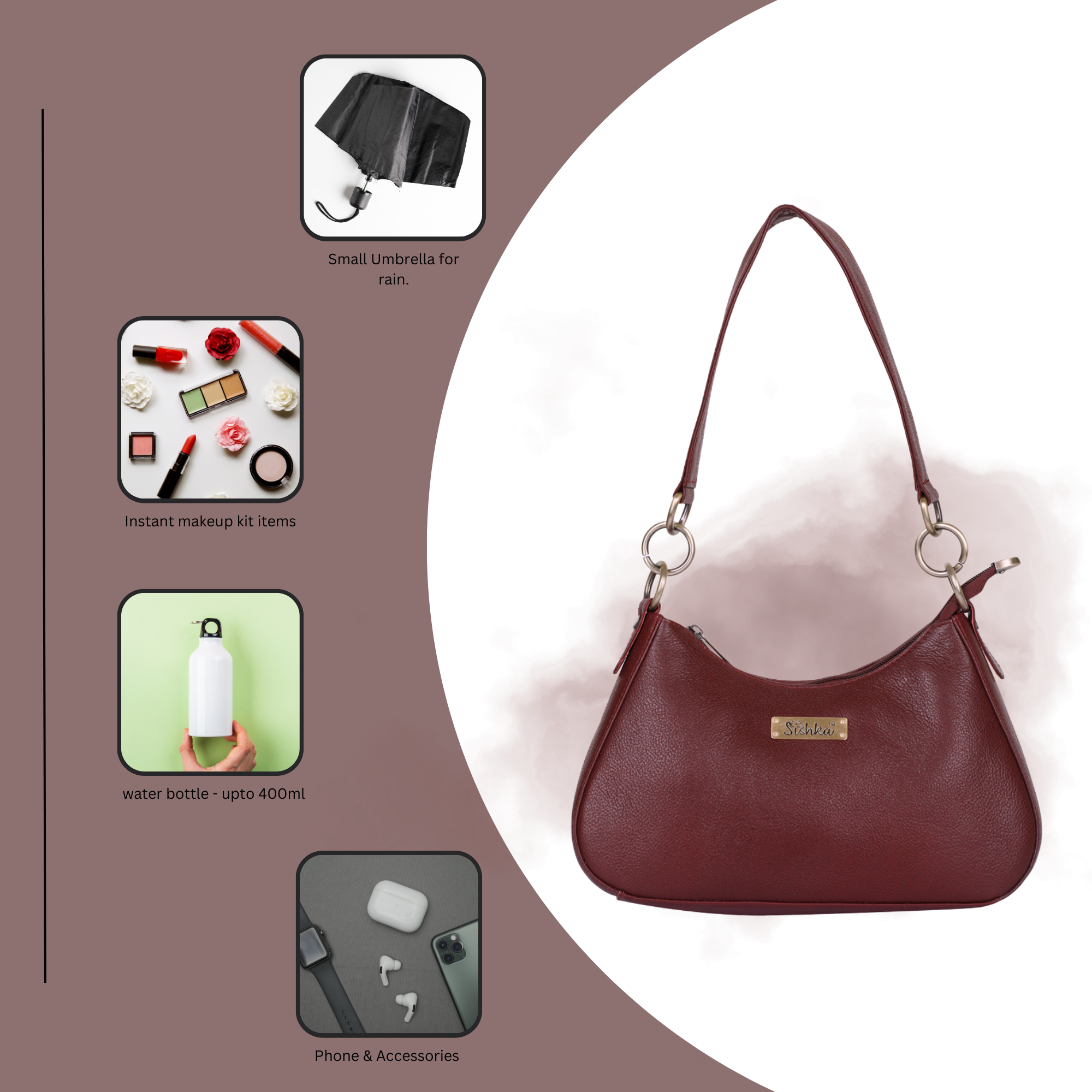 Shoulder Bag in Cherry Red – Purse for Women by Sishka, Hobo Handbag, Soft Genuine Leather Half Moon Tote with Top Zipper Closure, Perfect for Daily Use, Travel & Casual Outings.